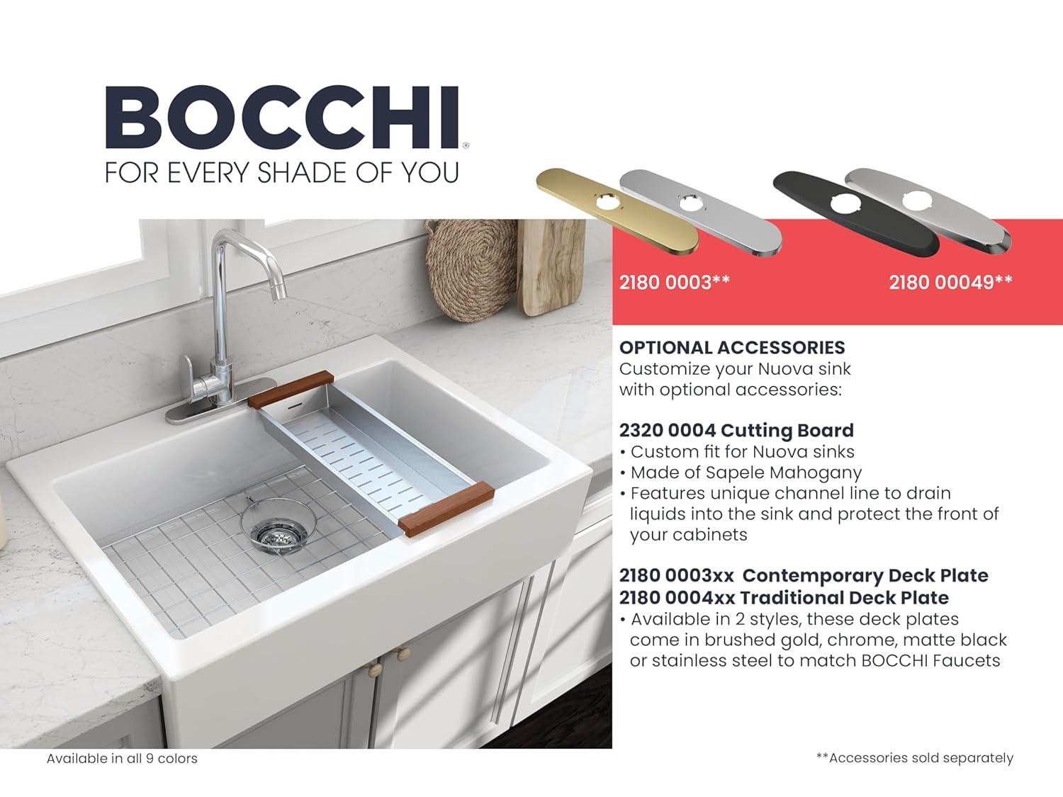 BOCCHI Nuova Apron Front Drop-In Fireclay 34 in. Single Bowl Kitchen Sink with Protective Bottom Grid and Strainer in White
