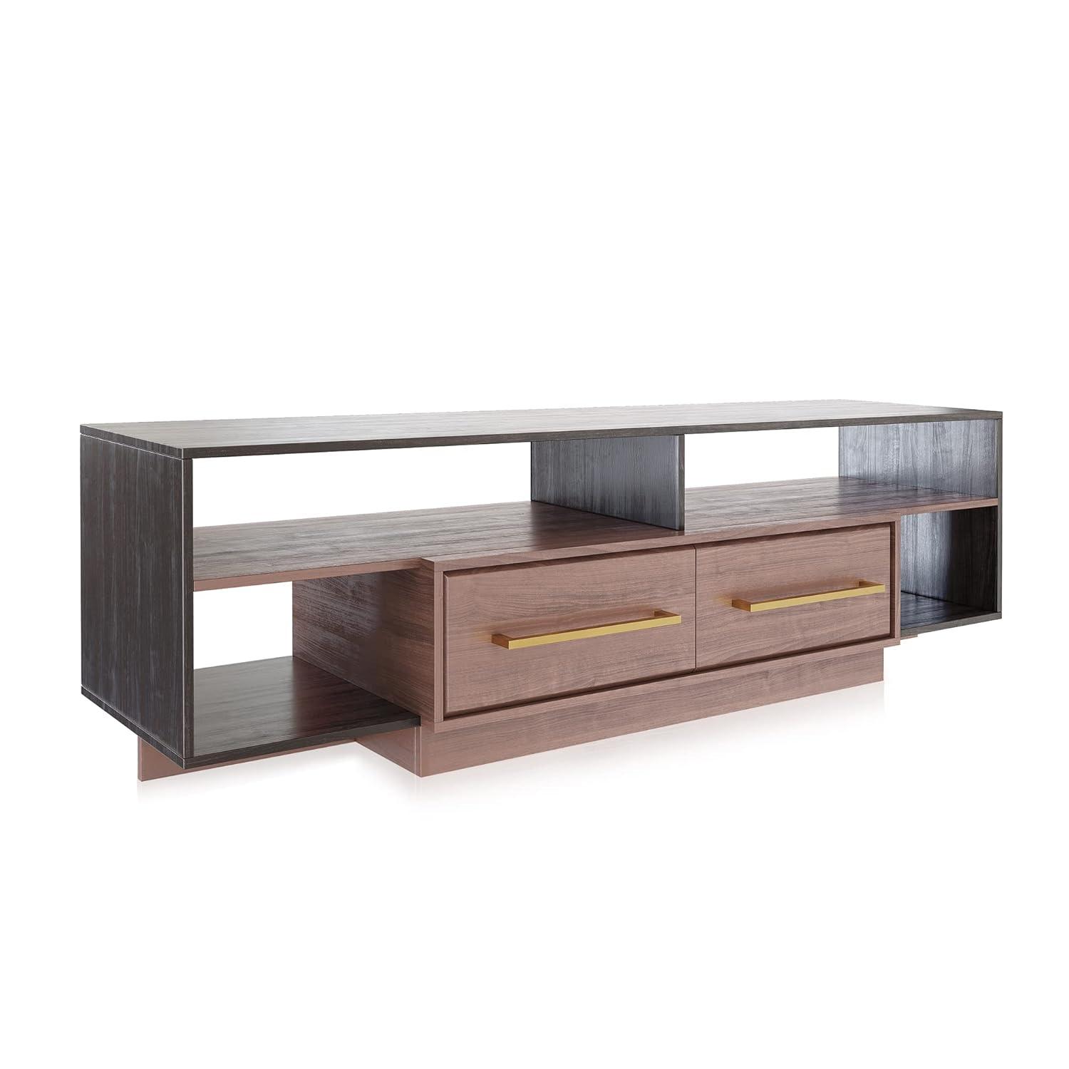 BELLEZE 70" Mid-Century Modern TV Stand with Open Shelves and Drawers, Entertainment or Media Console for TVs Up to 75" - Kamari (Dark Walnut)