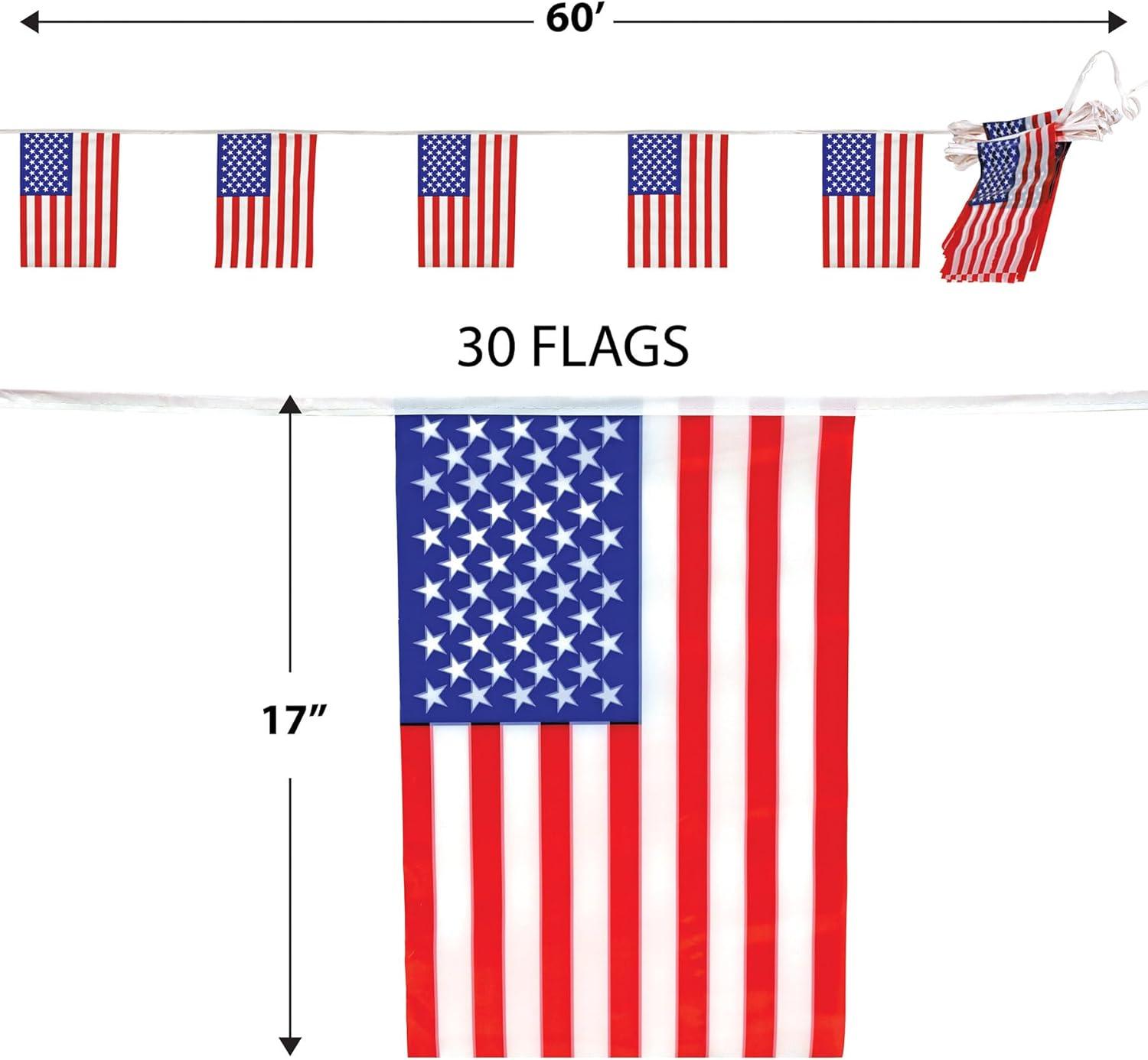Beistle American Flag Pennant Banner, 17" x 60', (1/Pkg) Multicolored