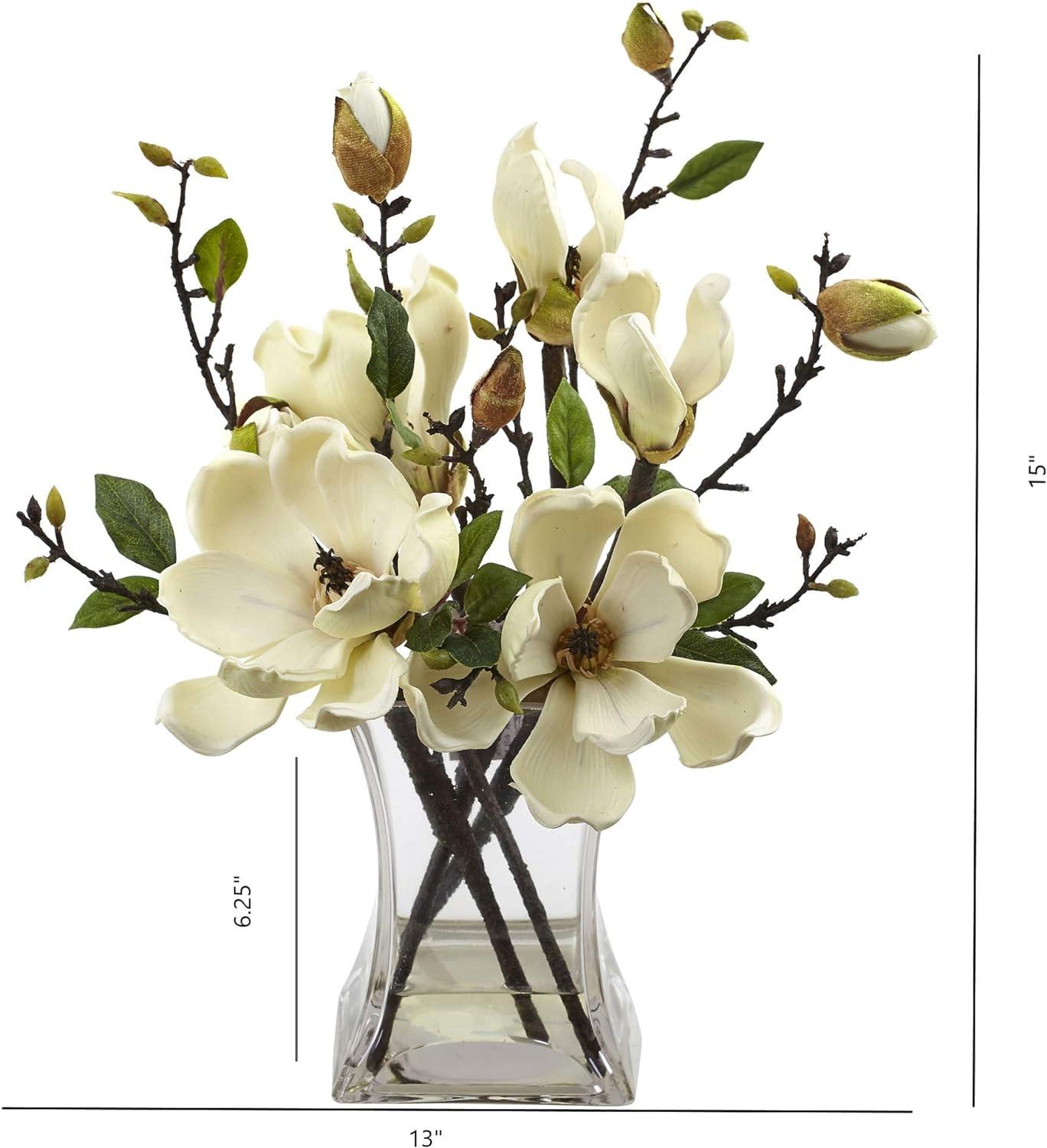 Serene White Magnolia Arrangement with Modern Glass Vase