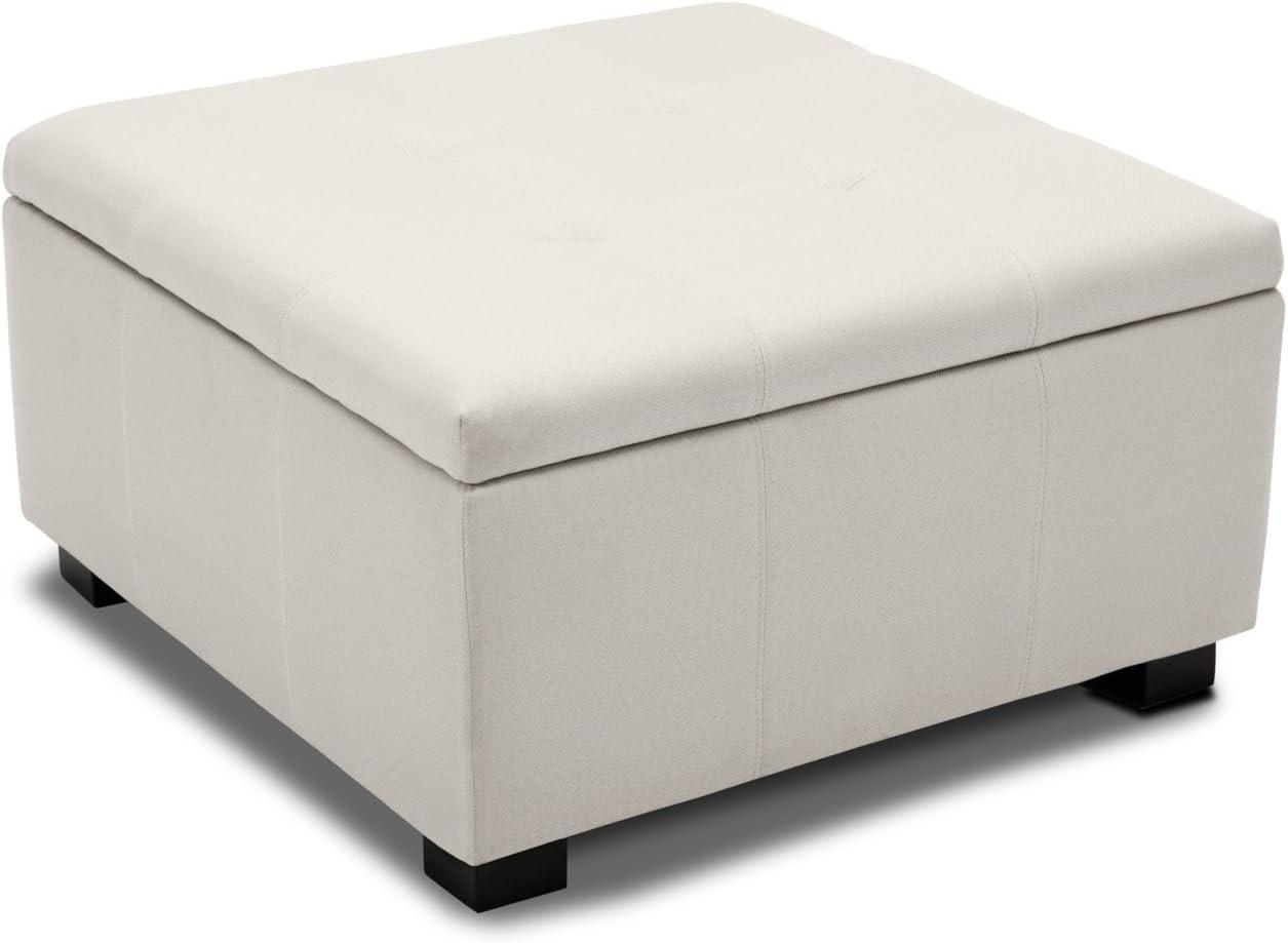 BELLEZE Vintage Style Storage Tufted Ottoman Foot Bench Squared Indoor Bedroom Living Room, White