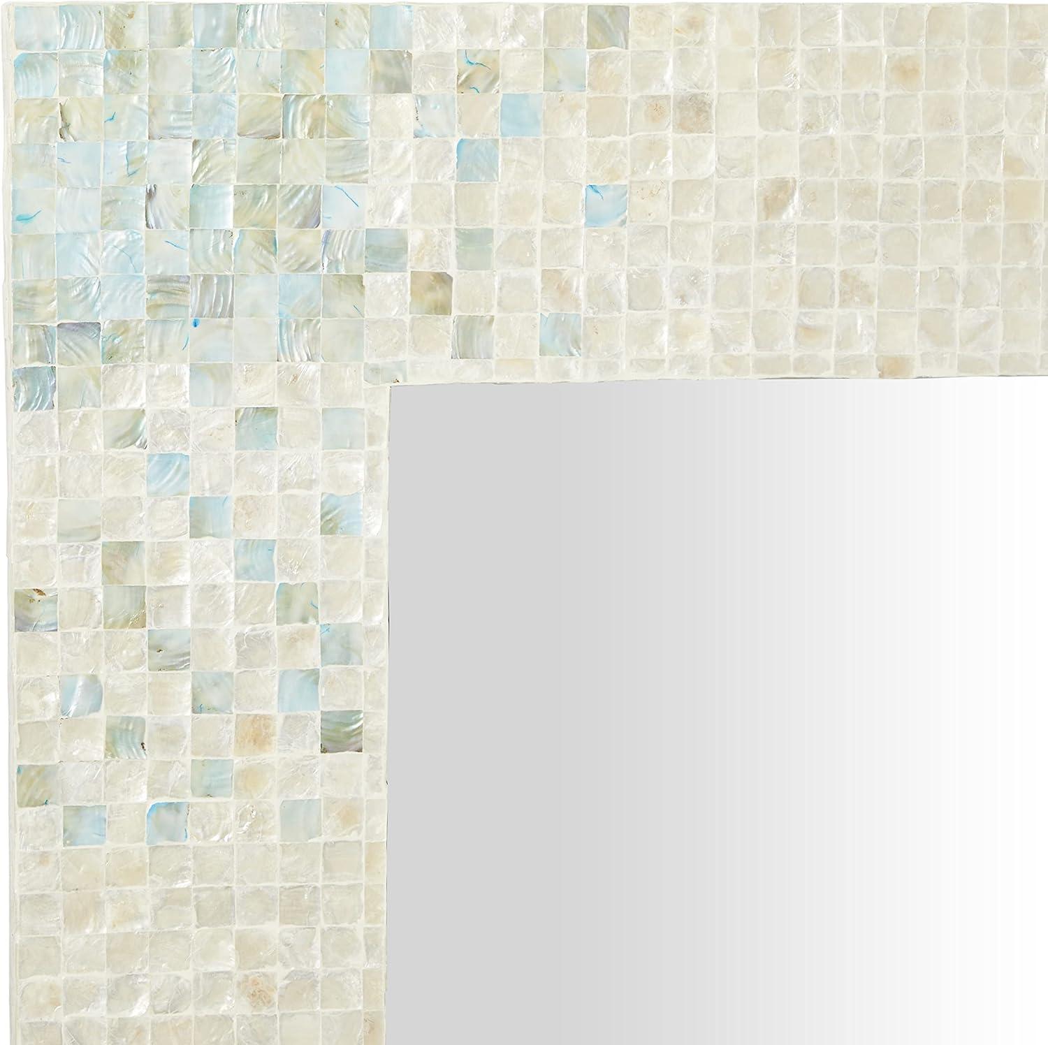 Mother of Pearl Handmade Mosaic Wall Mirror with Blue Corners Cream - Olivia & May