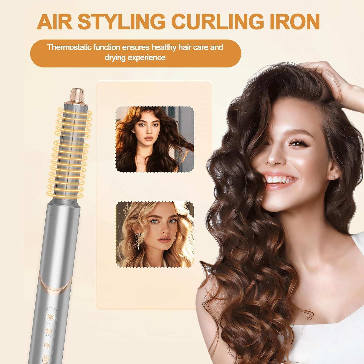 Dryhsip 5-in-1 Foldable Hair Dryer Brush, Ionic Hot Air Styler for Curling/Straightening/Volumizing, 3 Heat/Speed Settings, Travel-Friendly, Gray