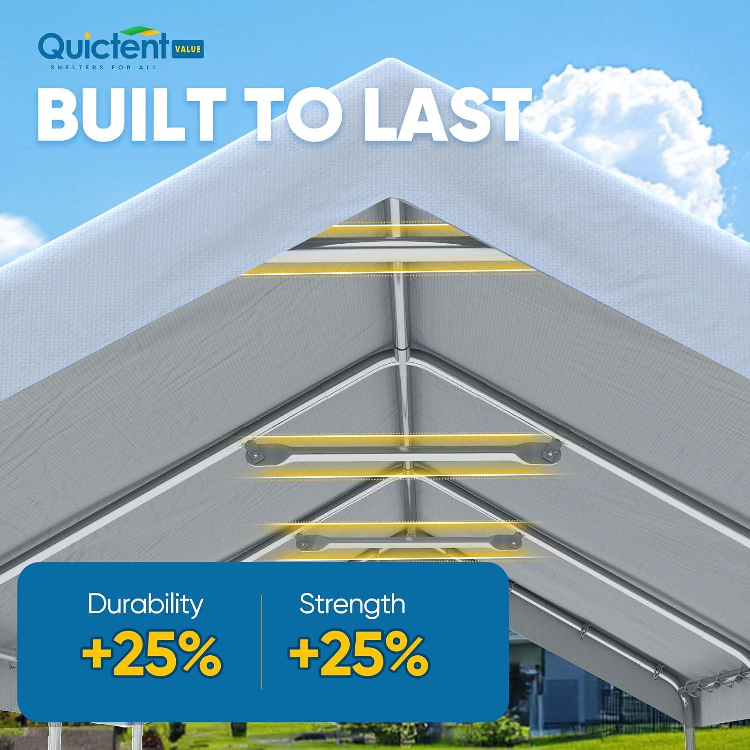 Quictent 10X20ft Upgraded Heavy Duty Carport Car Canopy Party Tent with Reinforced Steel Cables-White