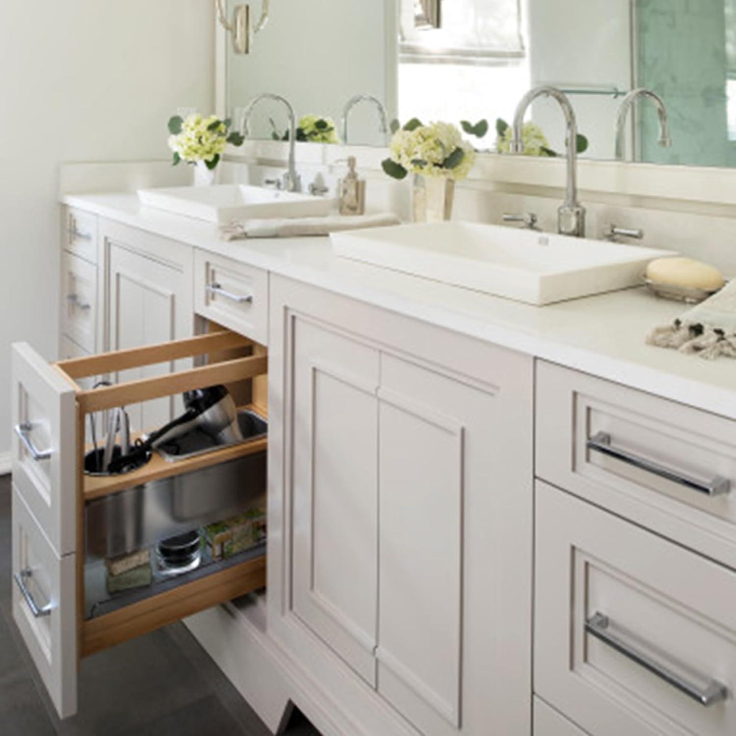 Natural Maple Under Sink Vanity Organizer with Soft Close Slides