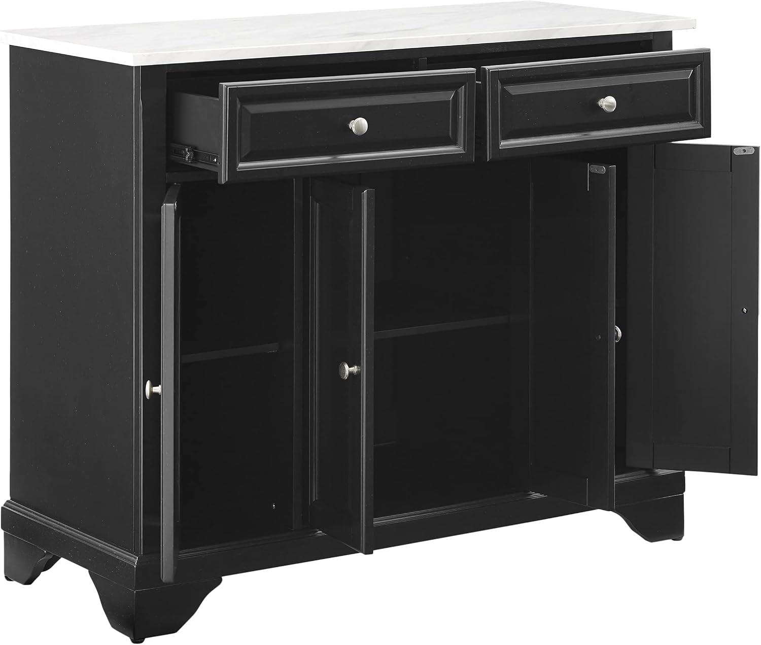 Avery Distressed Black Kitchen Island with Faux-Marble Top