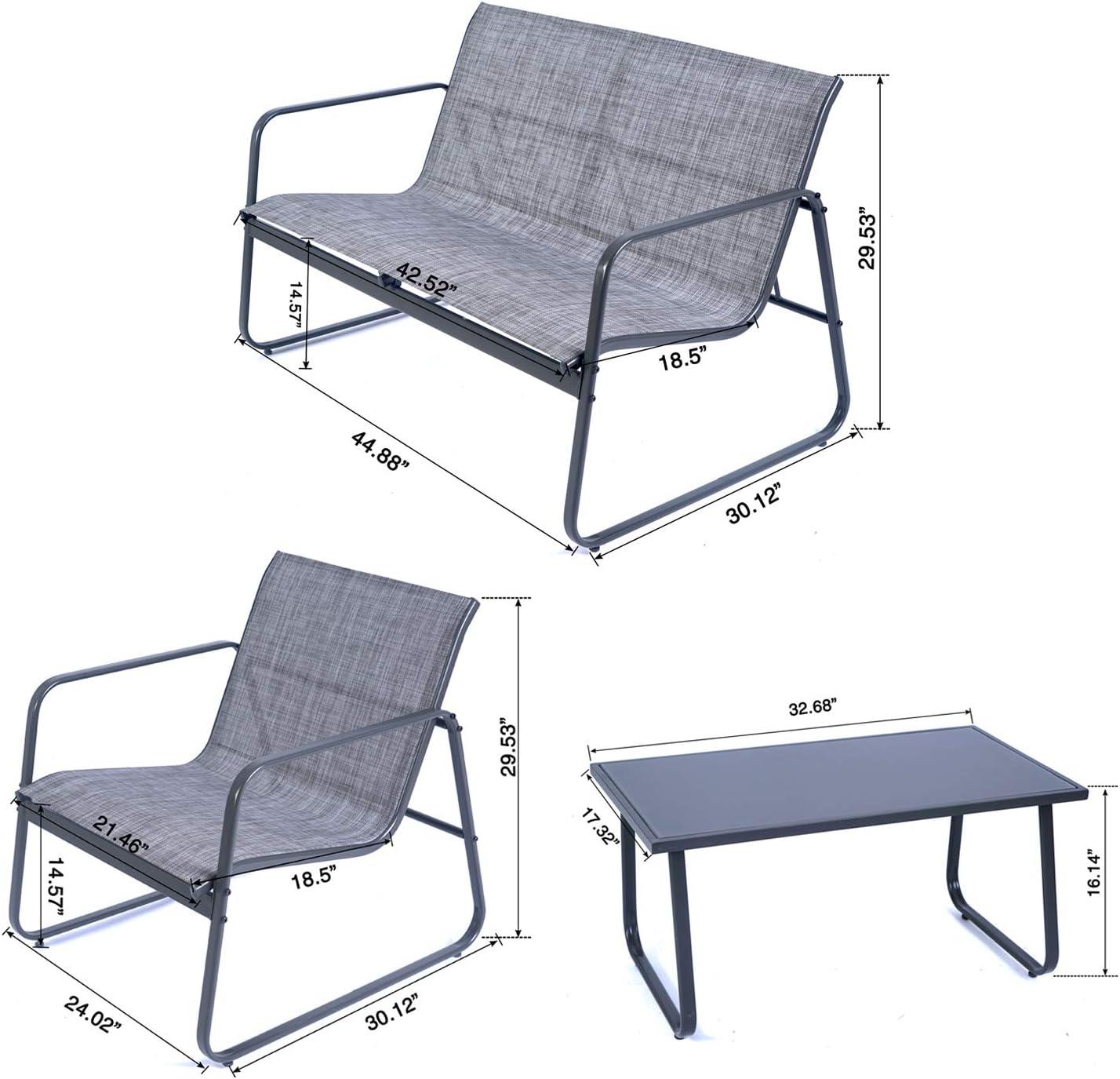 Kozyard Sofia Outdoor Metal Conversation Set Includes 1 Love Seat, 2 Chairs and 1 Table ( Gray )