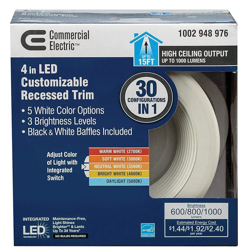 Commercial Electric 4" Lumen/Color Select LED Recessed Downlight Retro Fit Trim