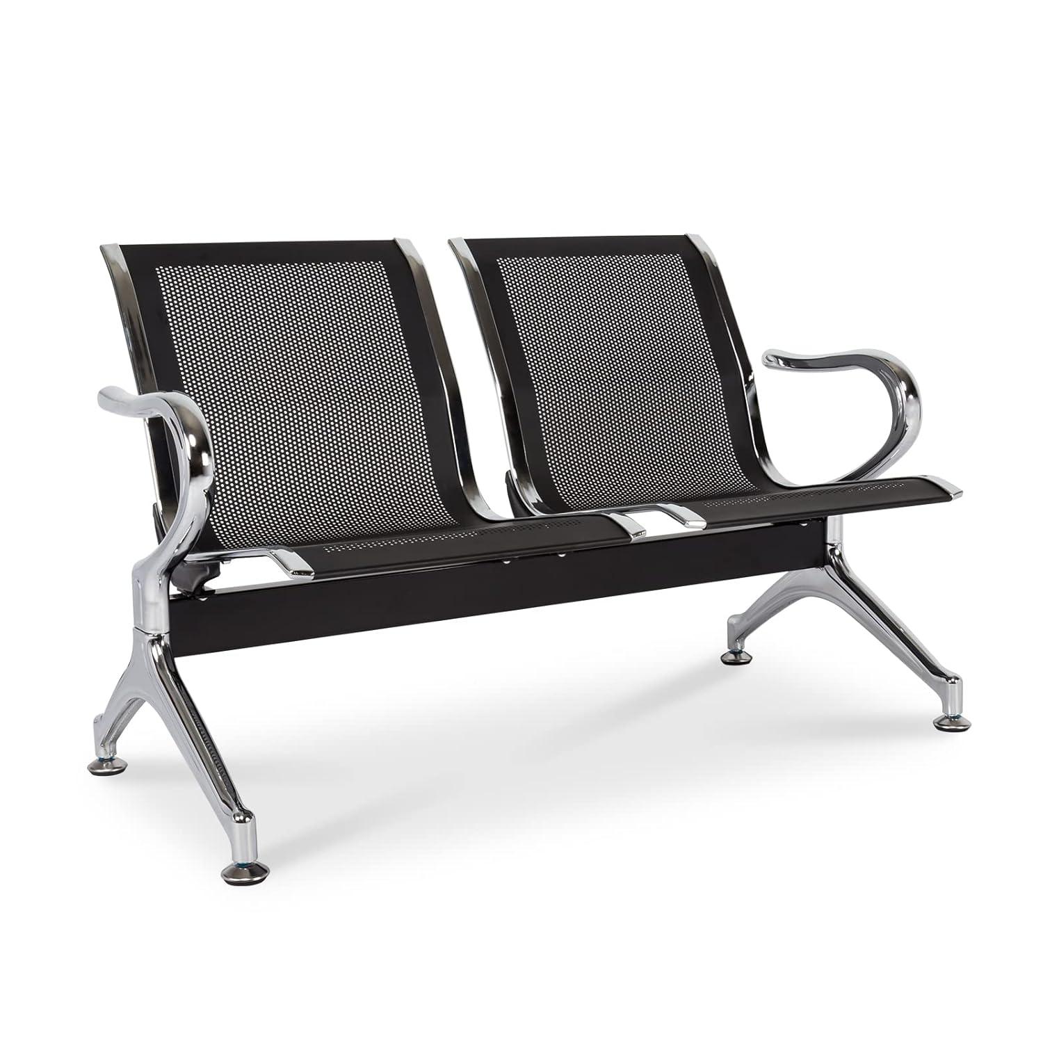 Kinbor Sillas de Sala de Espera, Sillas de Recepción de 3 Asientos, Muebles de Oficina para Invitados, Asientos para Banco de Aeropuerto, Hospital, Negro