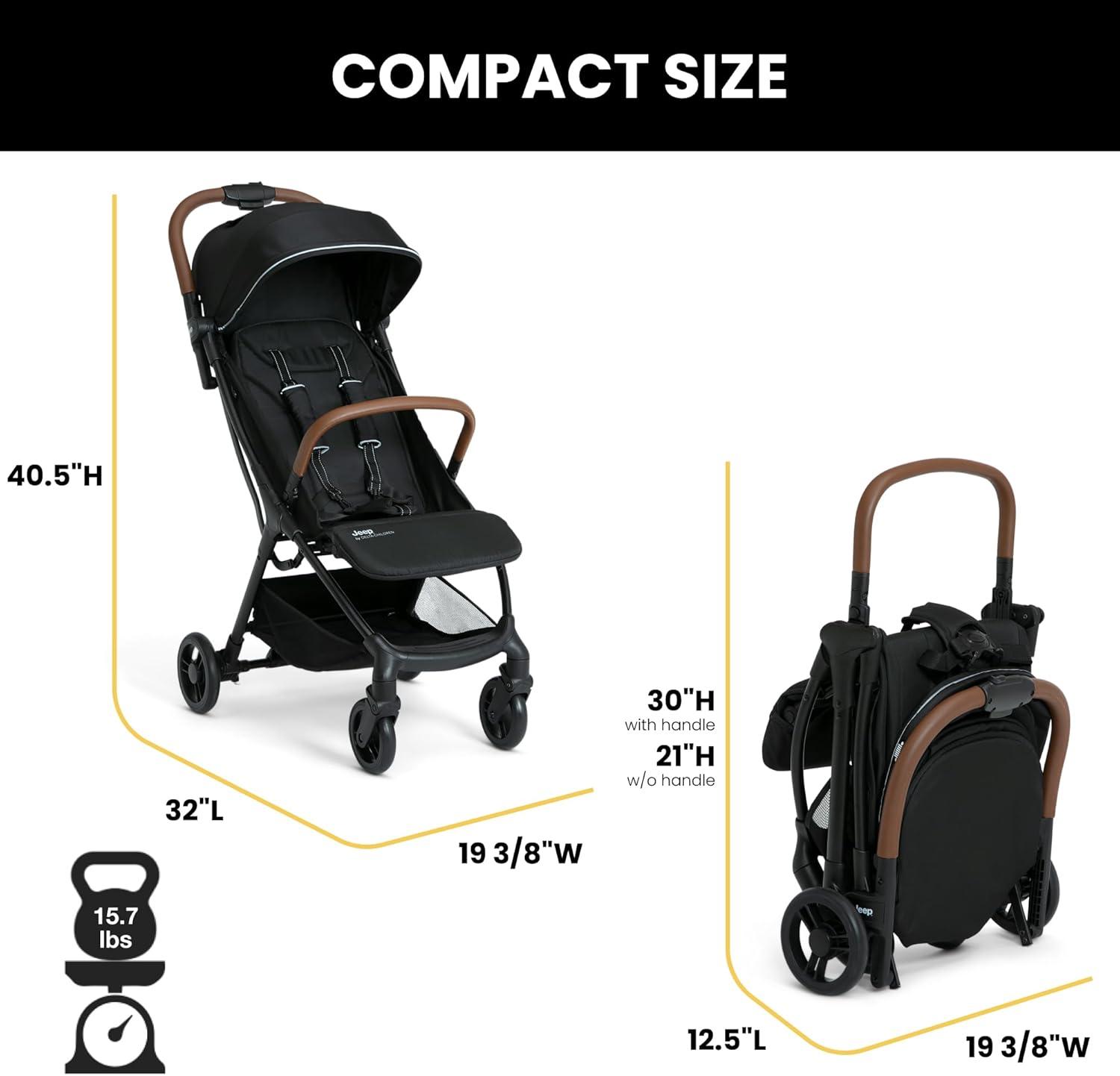 Black Compact Travel Stroller with Leatherette Handle