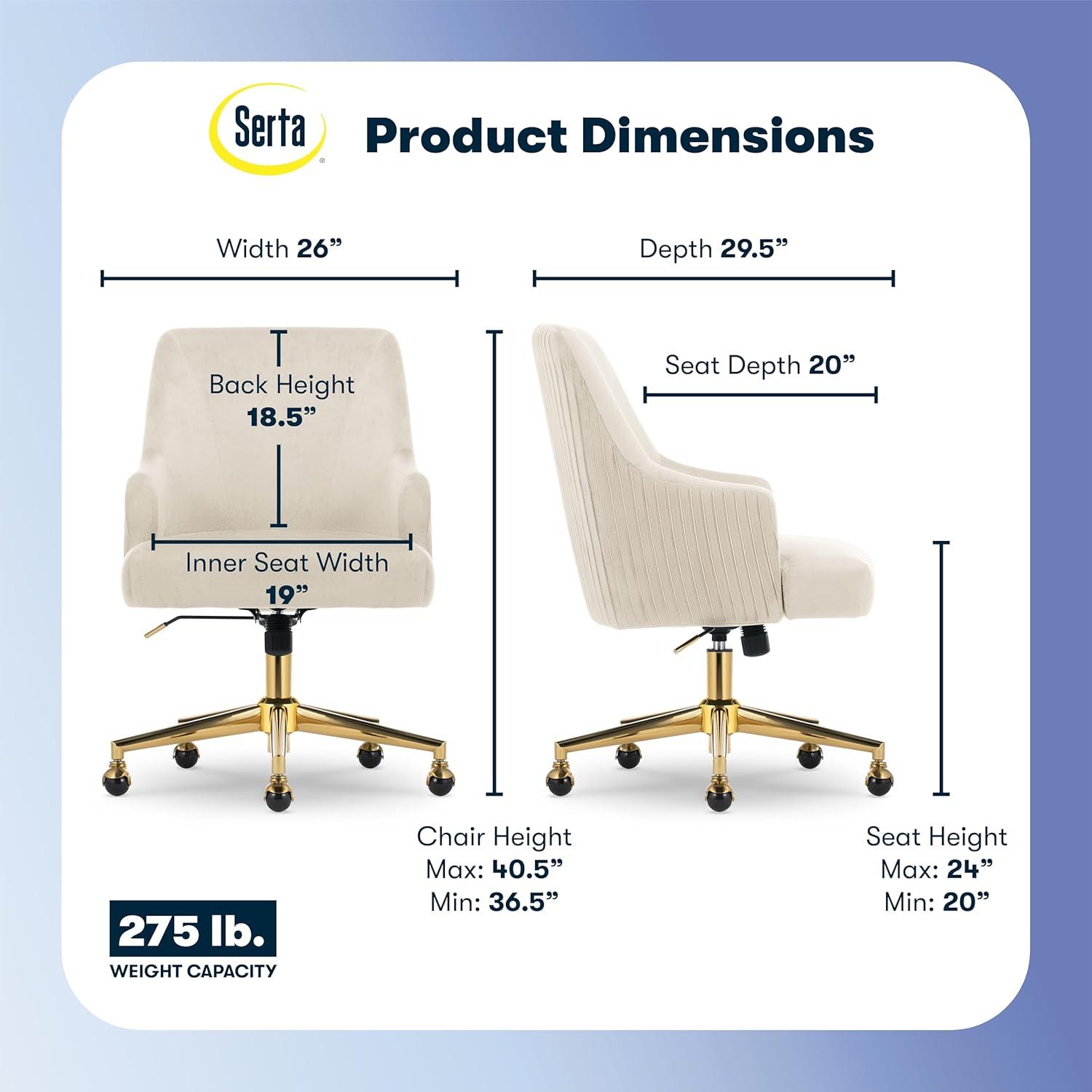Serta Style Leighton Home Office Chair Fresh Lilac : Upholstered, Adjustable, with Fixed Arms & Wood Frame