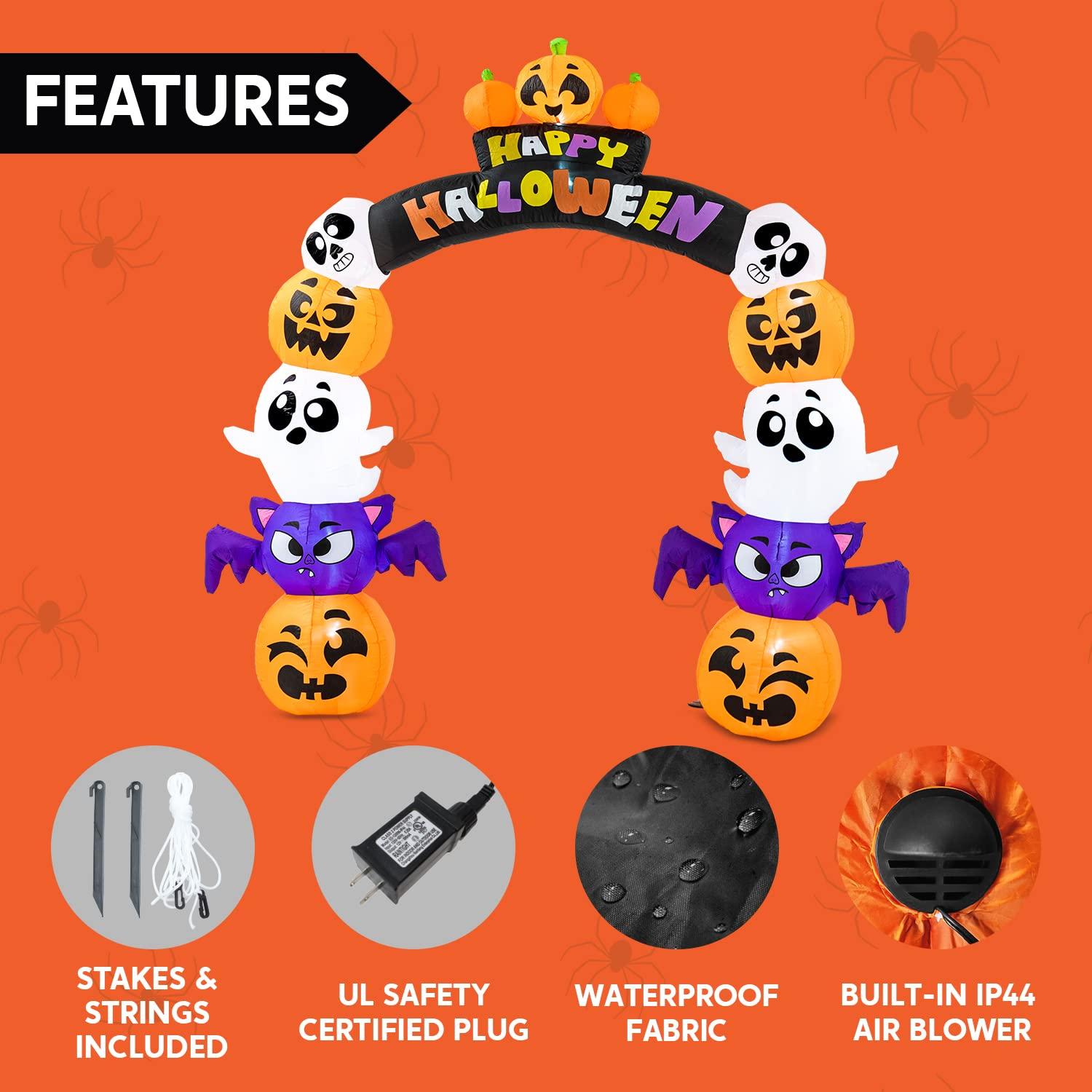 Joiedomi 8 FT Cute Halloween Inflatables Pumpkin Archway Outdoor Decoration, Archway Halloween Blow Up for Yard with Build-in LED Lights, Inflatable Arch Yard Outside Pumpkin Decor for Party, Garden