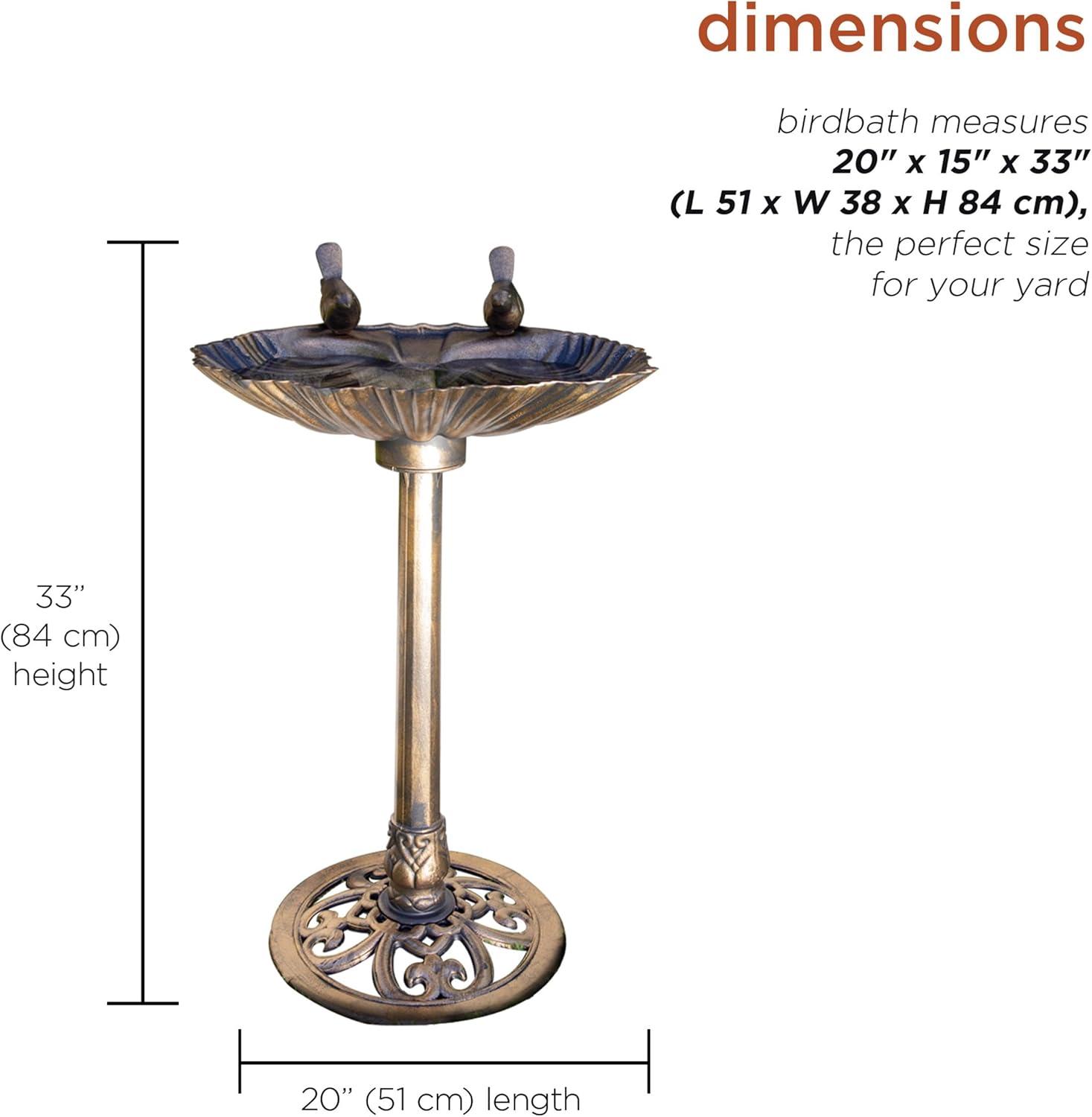 Bronze Outdoor Pedestal Birdbath with Planter and Solar LED