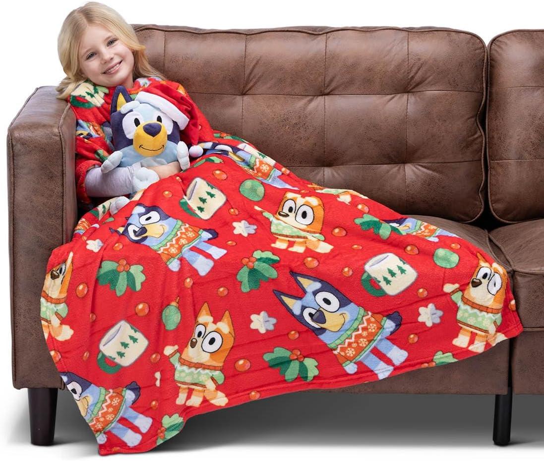 Northwest Character Hugger Pillow & Silk Touch Throw Blanket Set, 40" x 50", Bluey Festive Sweaters