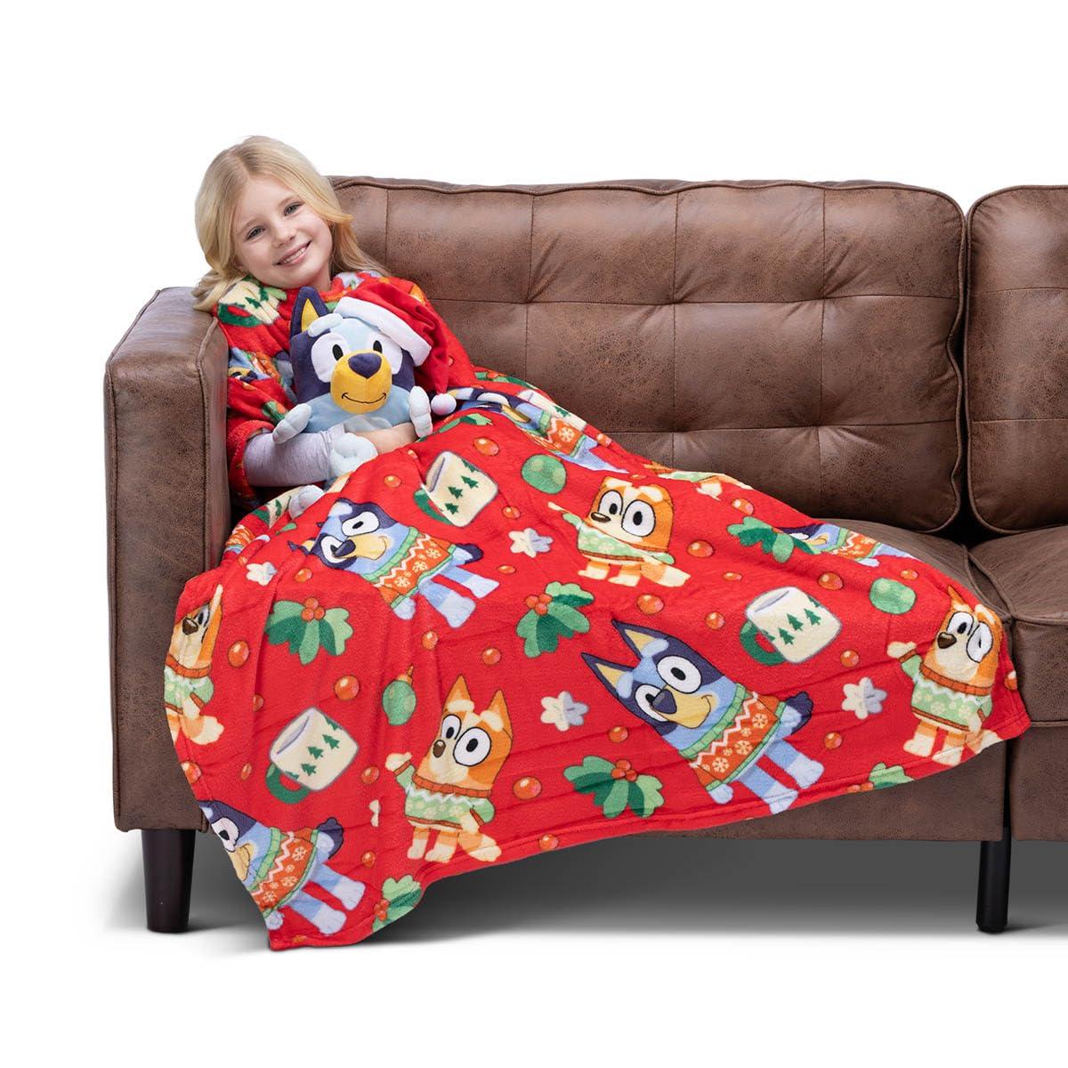 Northwest Character Hugger Pillow & Silk Touch Throw Blanket Set, 40" x 50", Bluey Festive Sweaters