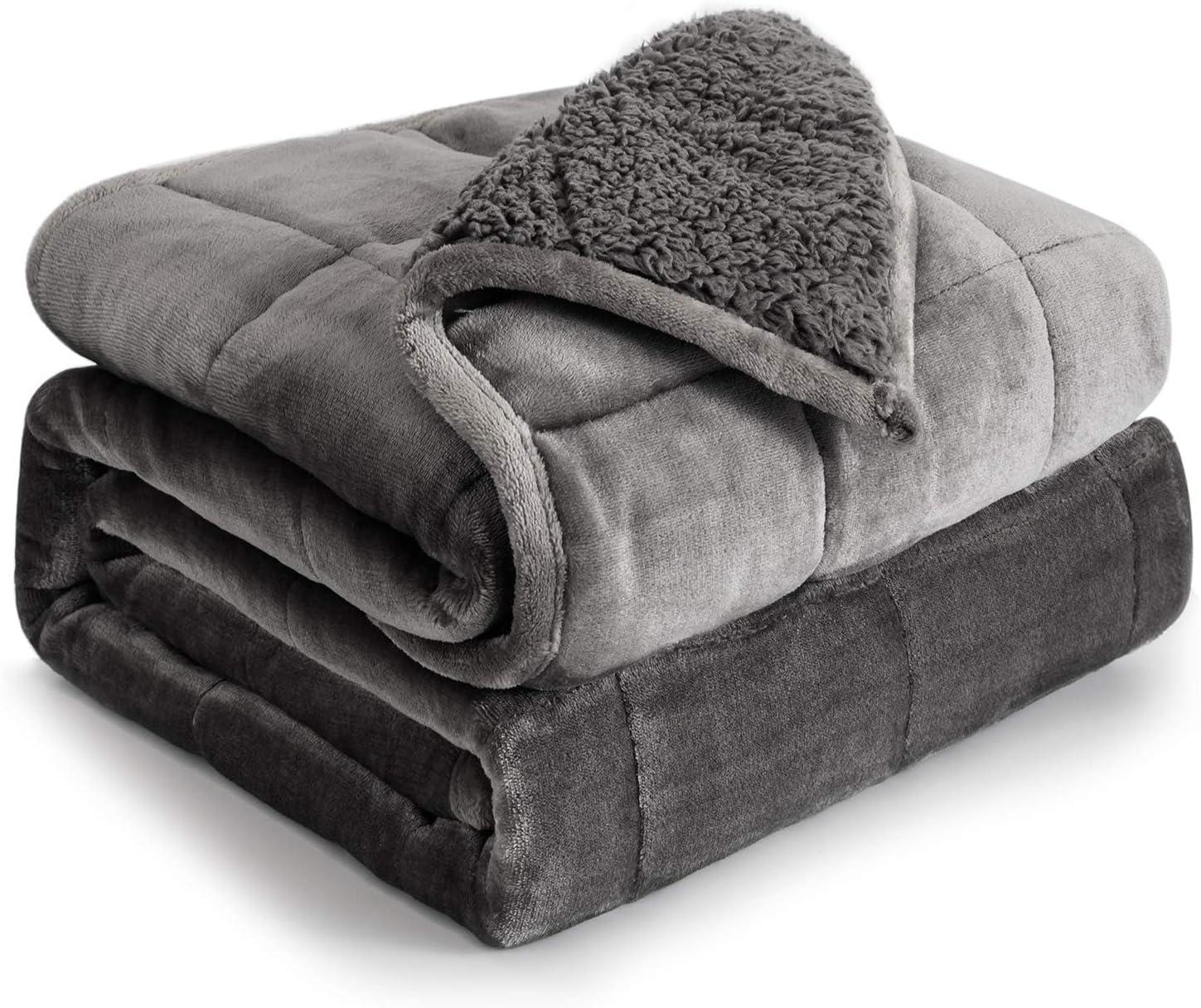 Cottonblue Faux Fur Weighted Blanket 15 lbs, Long Fur Fluffy Weighted Blanket Twin Size for Adults, Cozy Warm Fuzzy Sherpa Reverse Heavy Blanket for Sofa Bed Couch, 48 x 72 Inches, Morandi Grey