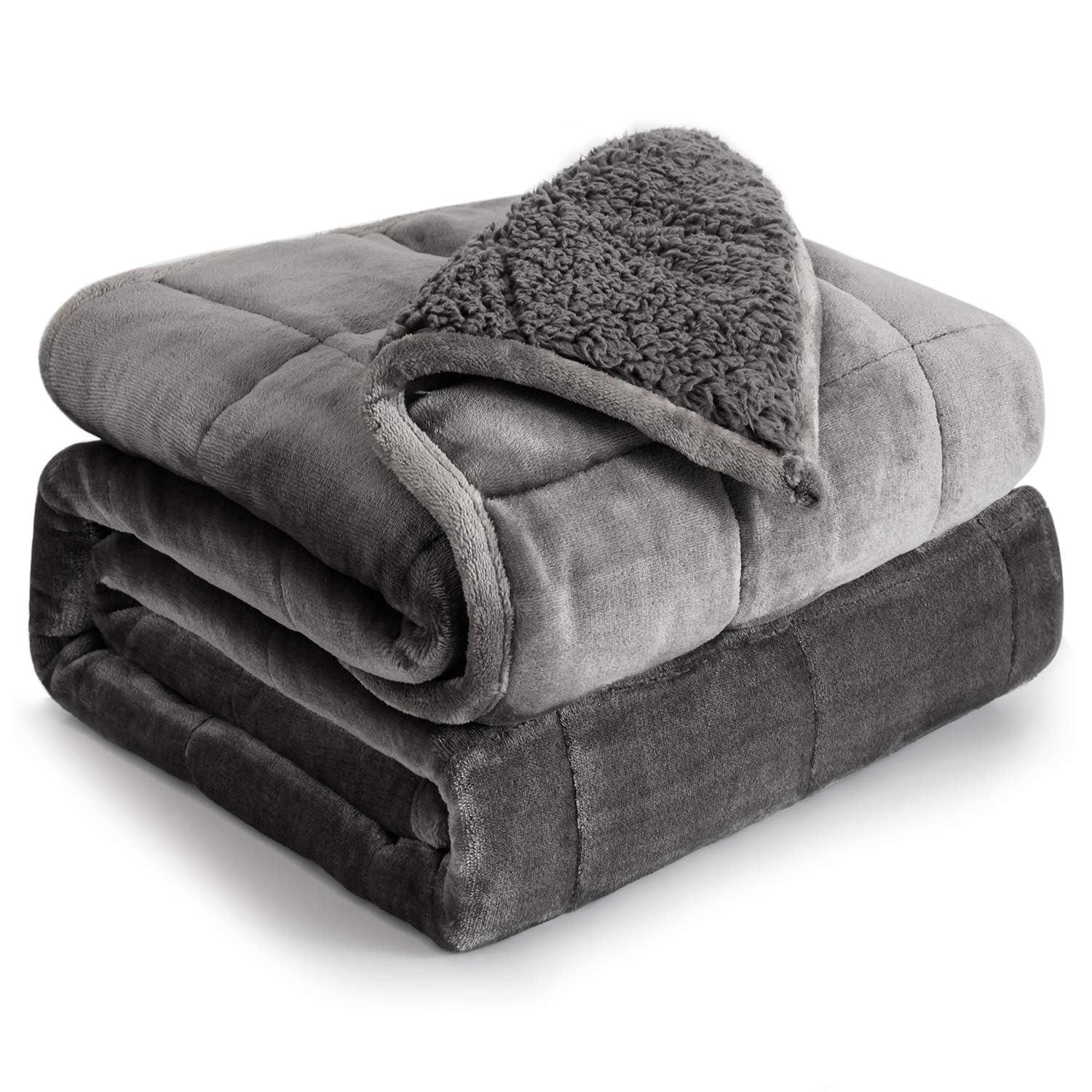 Cottonblue Faux Fur Weighted Blanket 15 lbs, Long Fur Fluffy Weighted Blanket Twin Size for Adults, Cozy Warm Fuzzy Sherpa Reverse Heavy Blanket for Sofa Bed Couch, 48 x 72 Inches, Morandi Grey