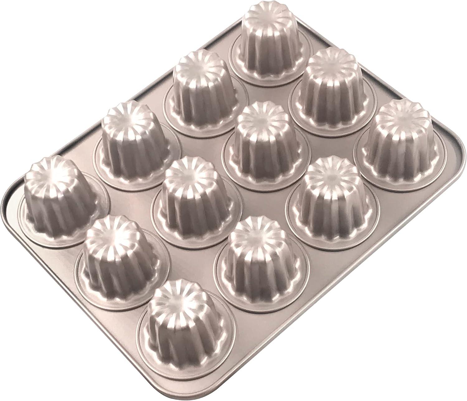 Cannele Mold Nonstick Muffin Cupcake Pan Carbon Steel Canele Cake Baking Tray French Pastry Mould 12 Cups for Making Mini Bread Cheesecake Dessert