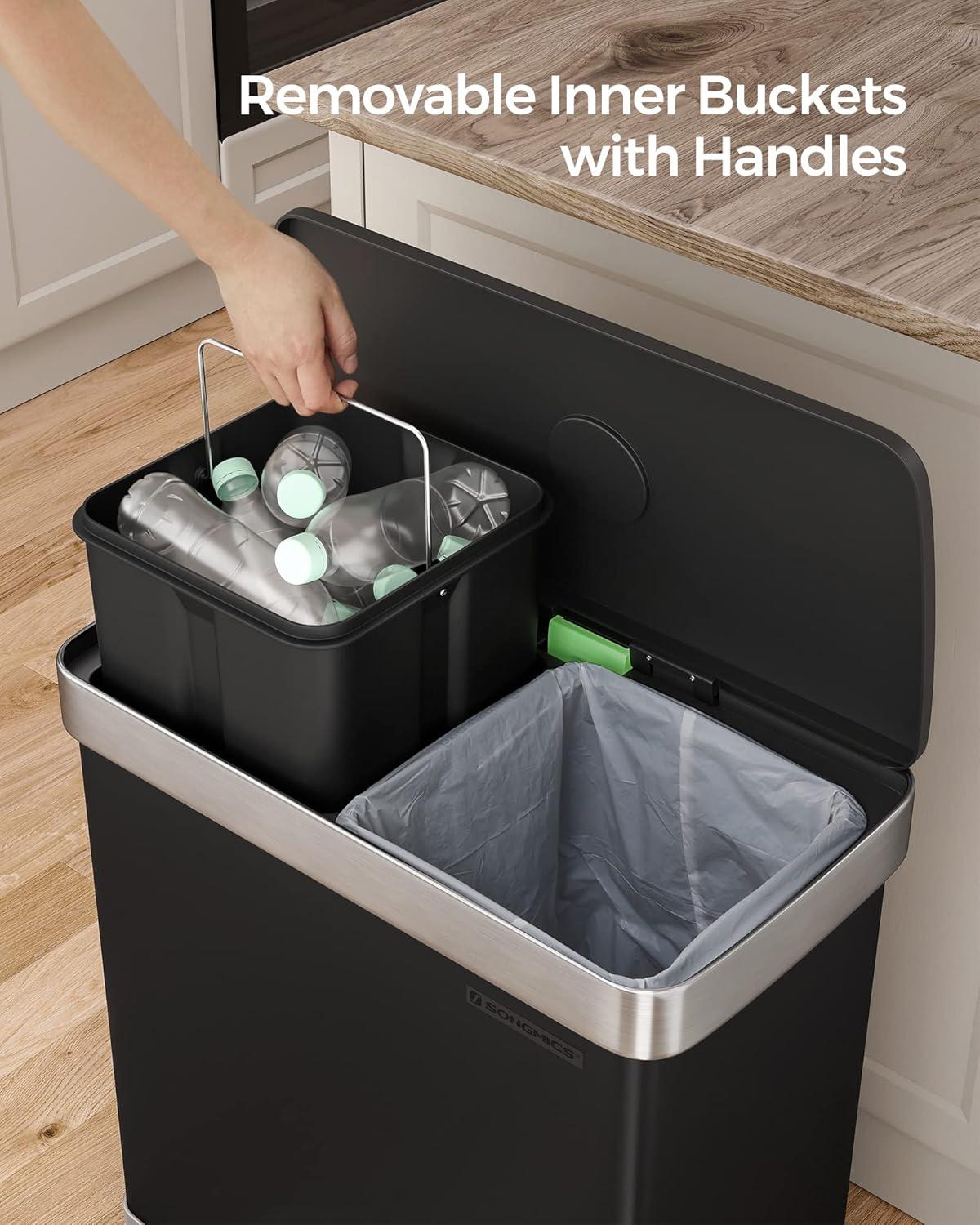 Black Stainless Steel Dual Compartment Pedal Kitchen Trash Can