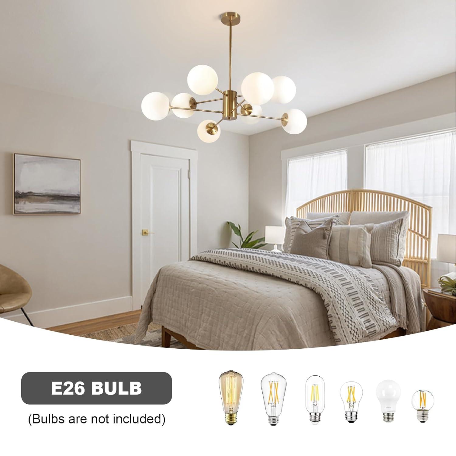 KCO Lighting 8-Light Glass Sputnik Chandelier Light Modern Gold Chandeliers Pendant Light Fixture Vintage Globe Ball Ceiling Flush Mount Light Fixture Kitchen Island