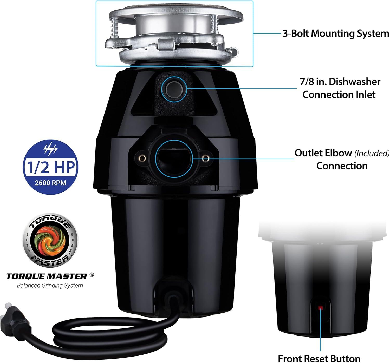 Eco Logic 7 Black 1/2 HP Food Waste Disposer with Sink Flange