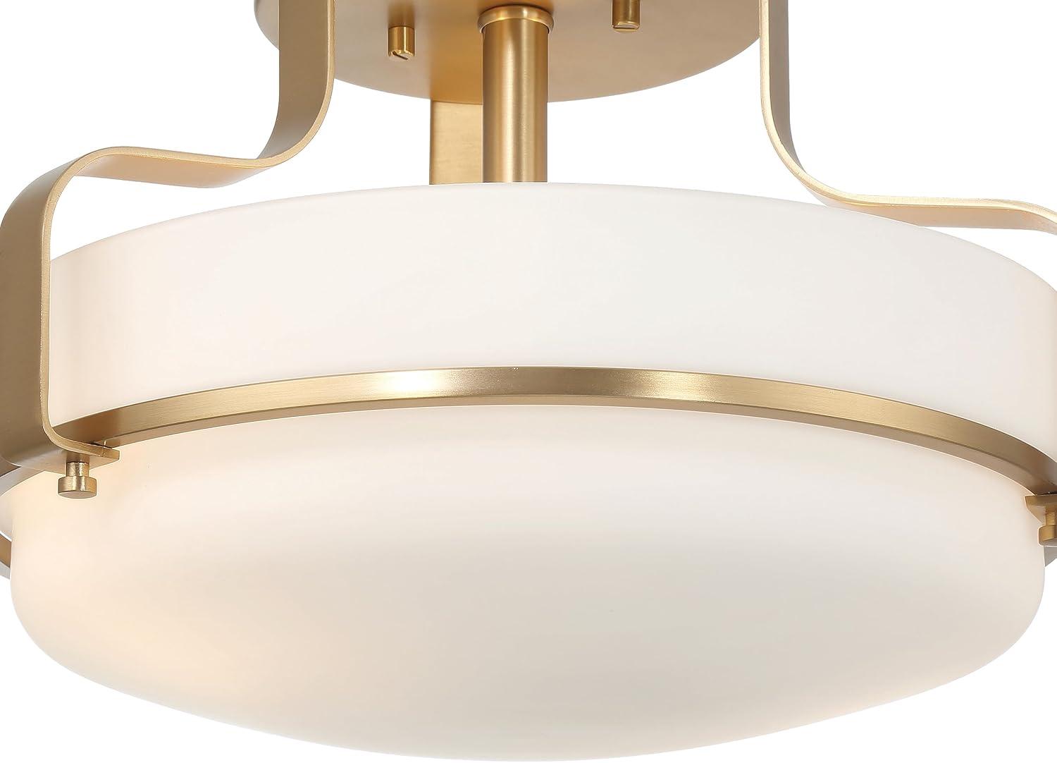 Robert Stevenson Lighting Allegra Etched Opal Glass and Metal Semi-Flush Mount Ceiling Light: Scalloped Drum Design