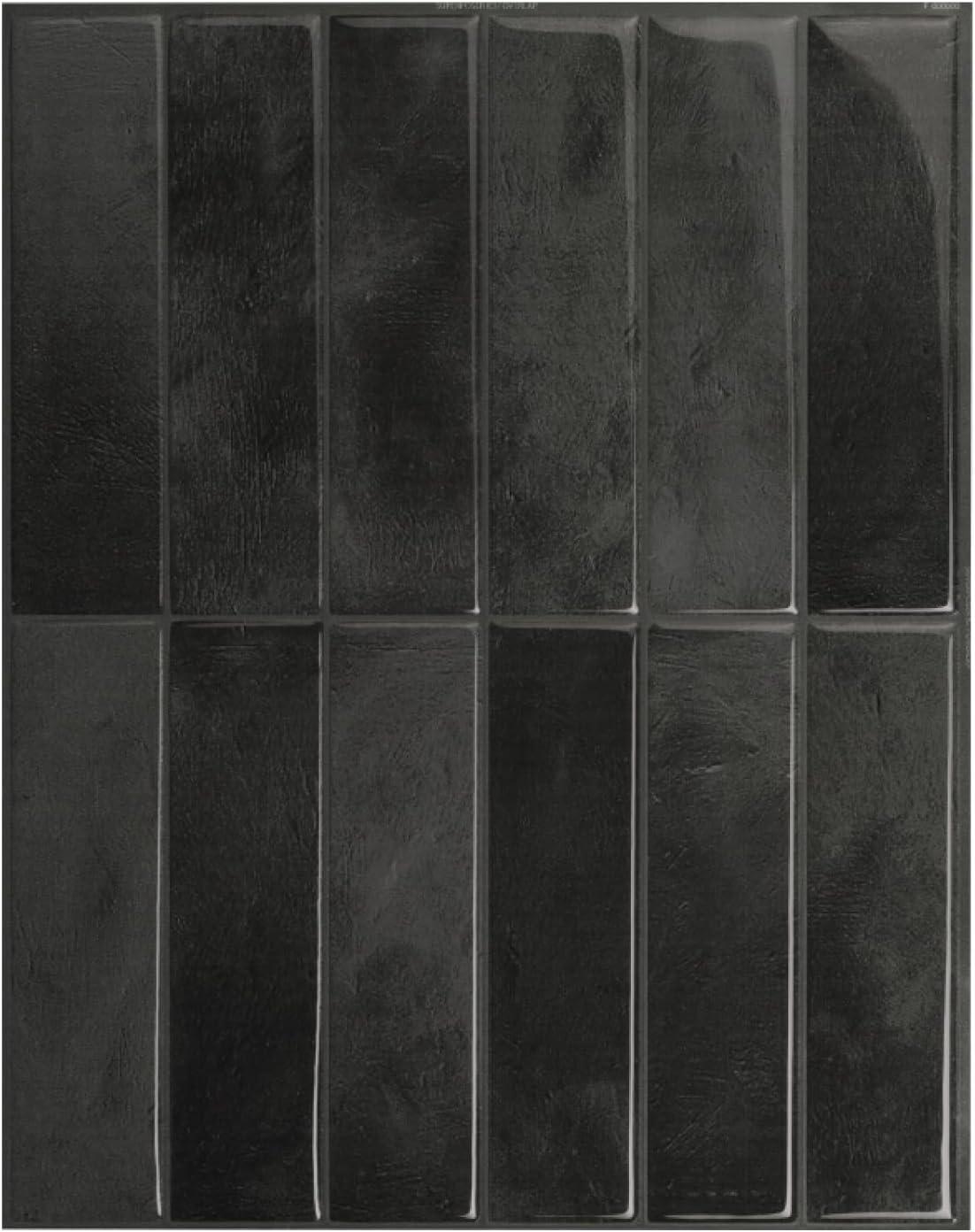 Black Glossy Peel and Stick Rectangular Backsplash Tiles