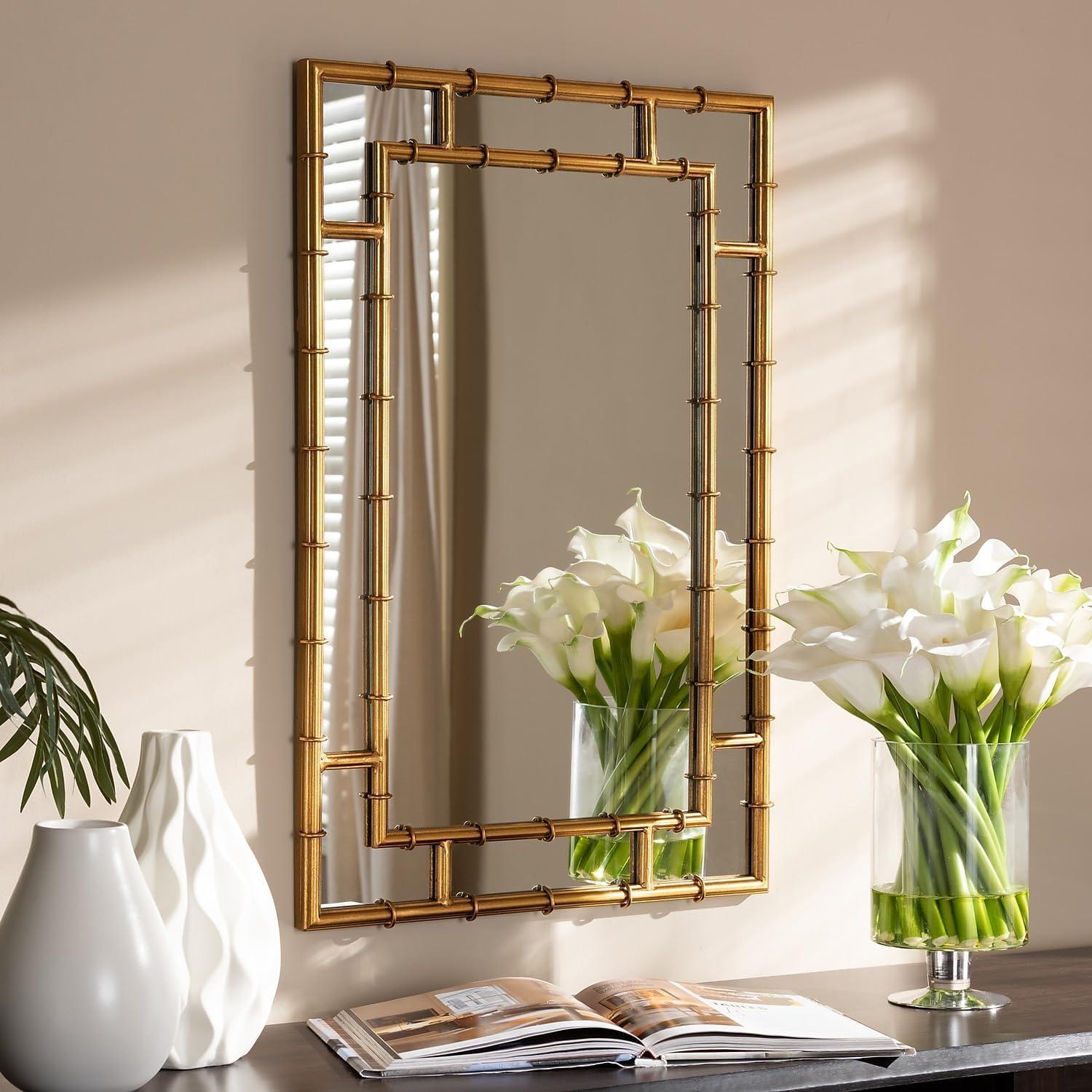 Baxton Studio Adra Modern and Contemporary Gold Finished Bamboo Accent Wall Mirror,Wholesale Interiors