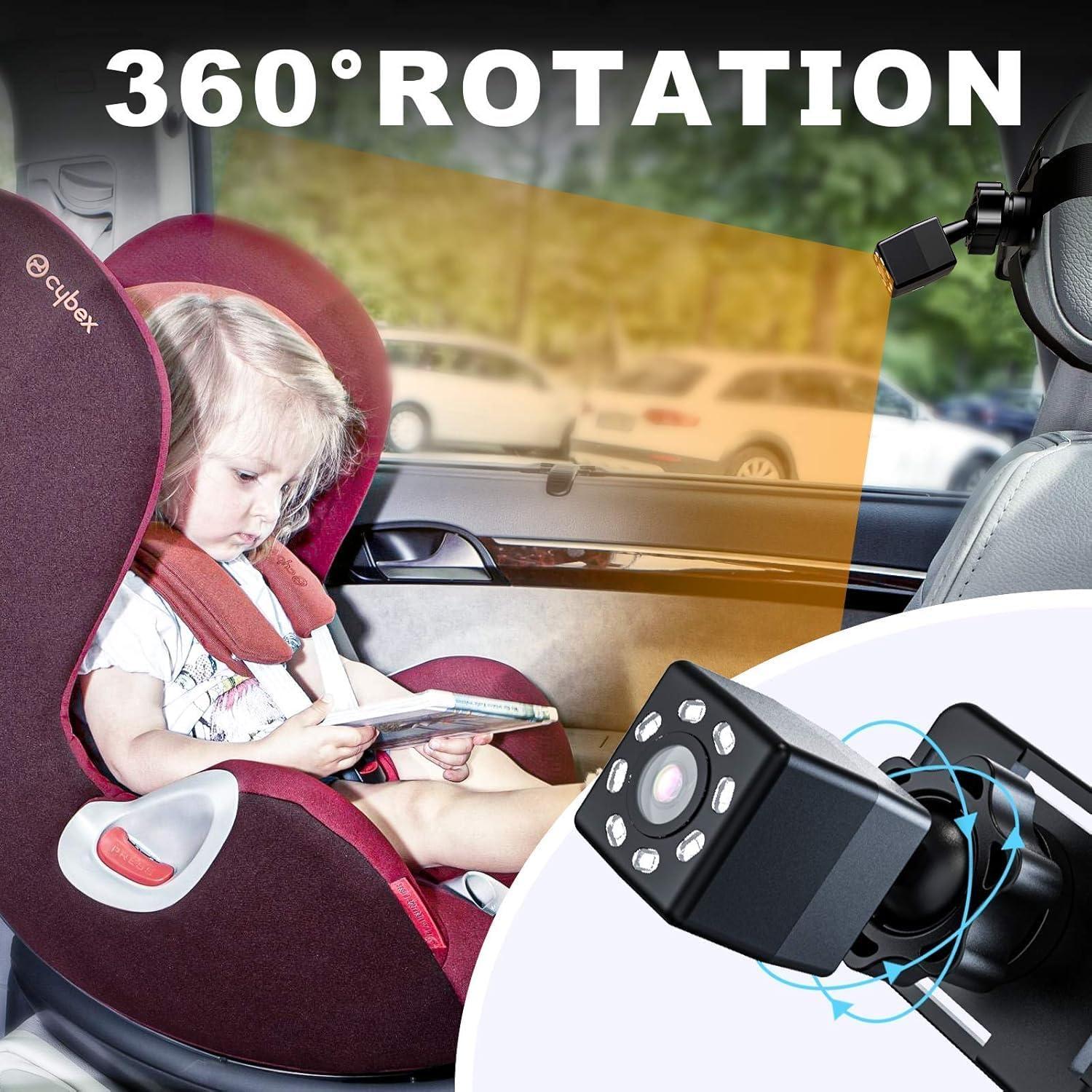 Itomoro Baby Car Mirror, View Infant in Rear Facing Seat with Wide Crystal Clear View,360Â° Rotation Plug and Play Easy Install baby car monitor 1080p