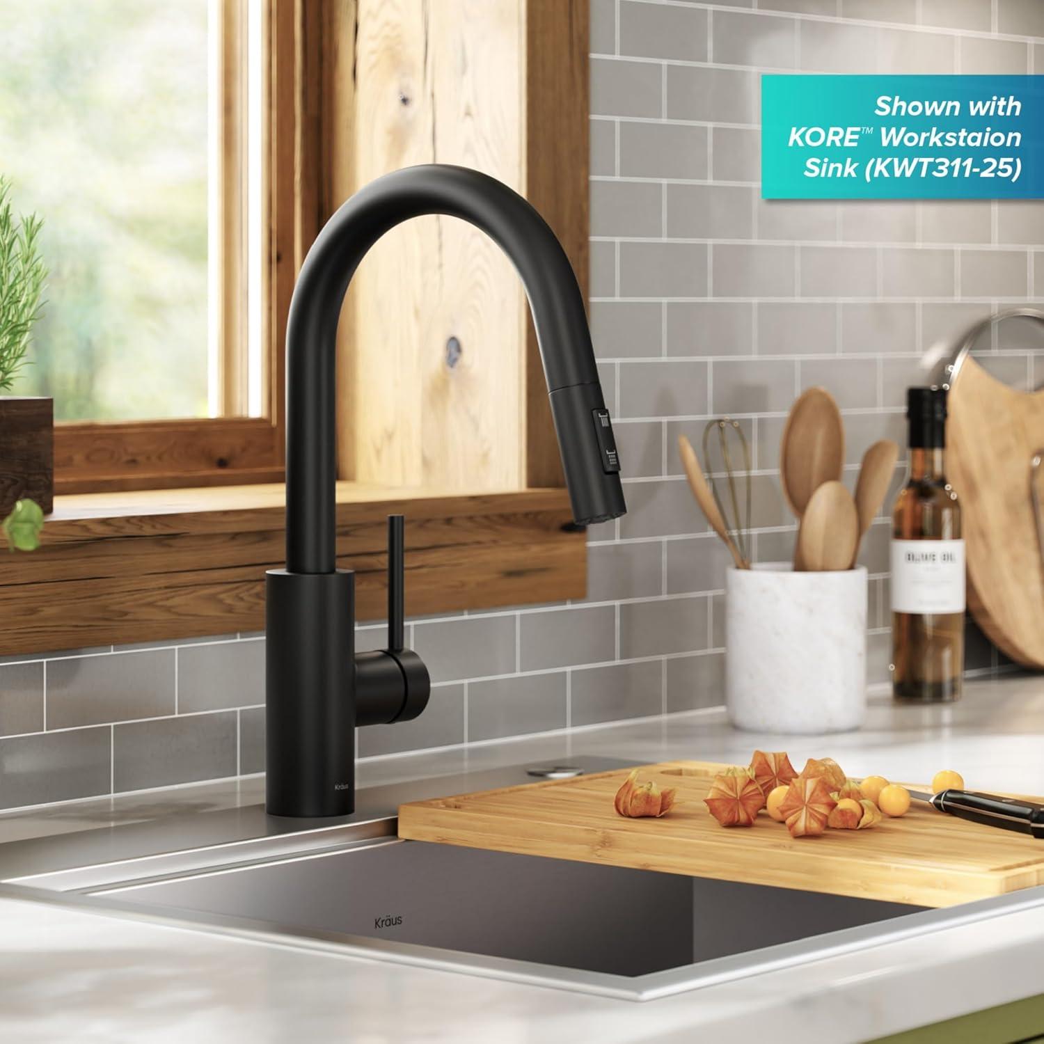 KRAUS Oletto Single Handle Pull Down Kitchen Faucet with QuickDock Top Mount Installation Assembly