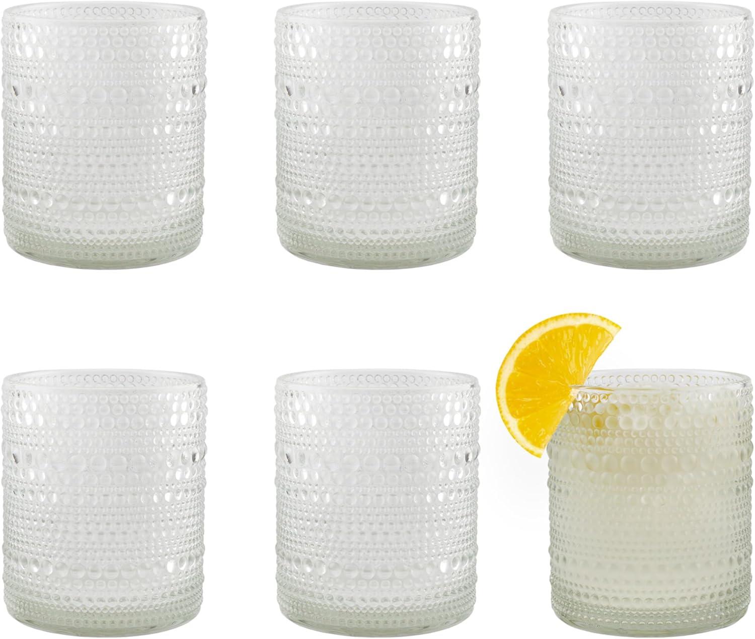 Darware Hobnail 12oz Drinking Glasses, 6pk, Old-Fashioned Style Beverage Tumblers for Tabletop, Bar Use or as Candle Jars