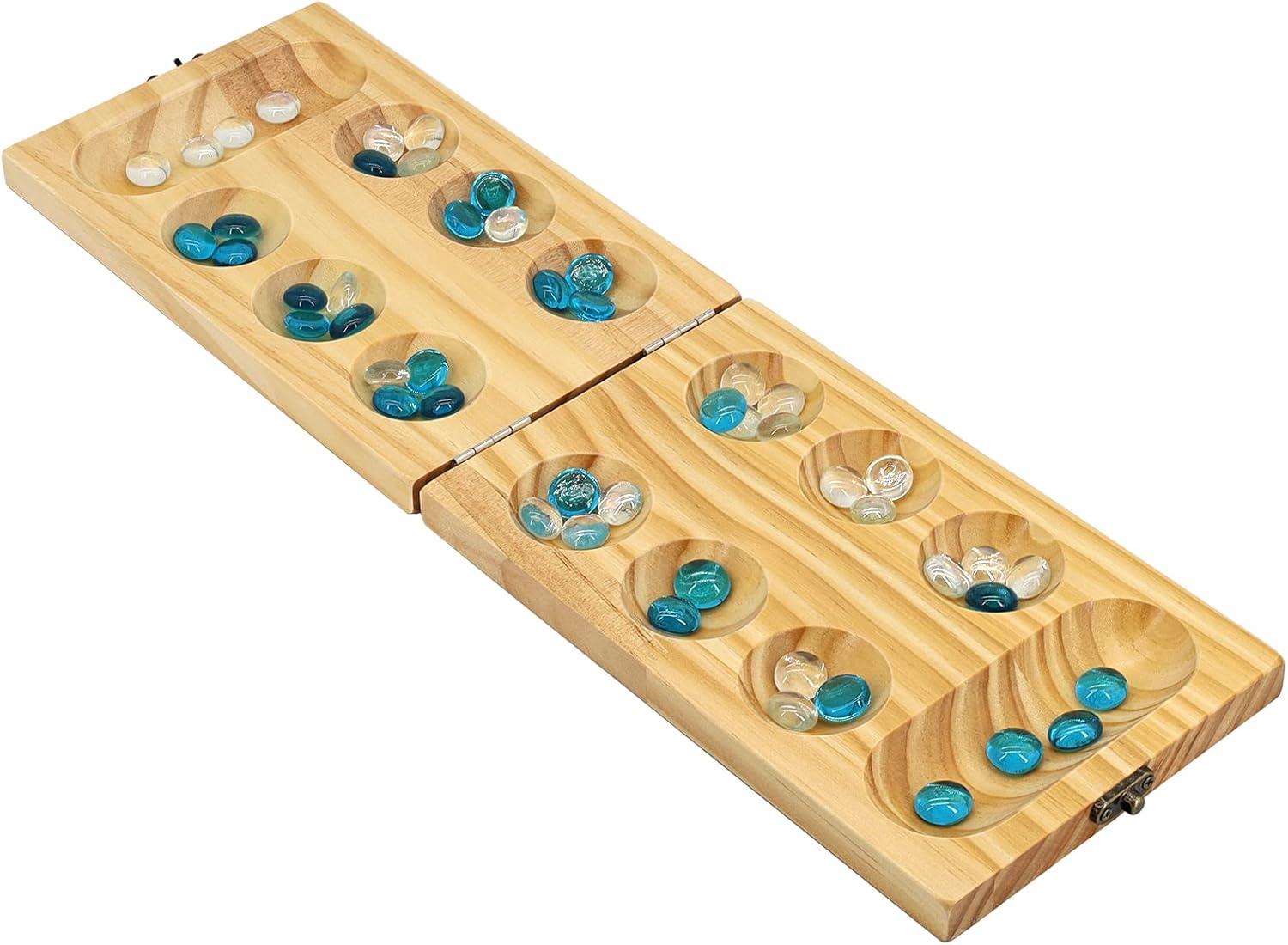 Compact Birch Wood Folding Mancala Game Set