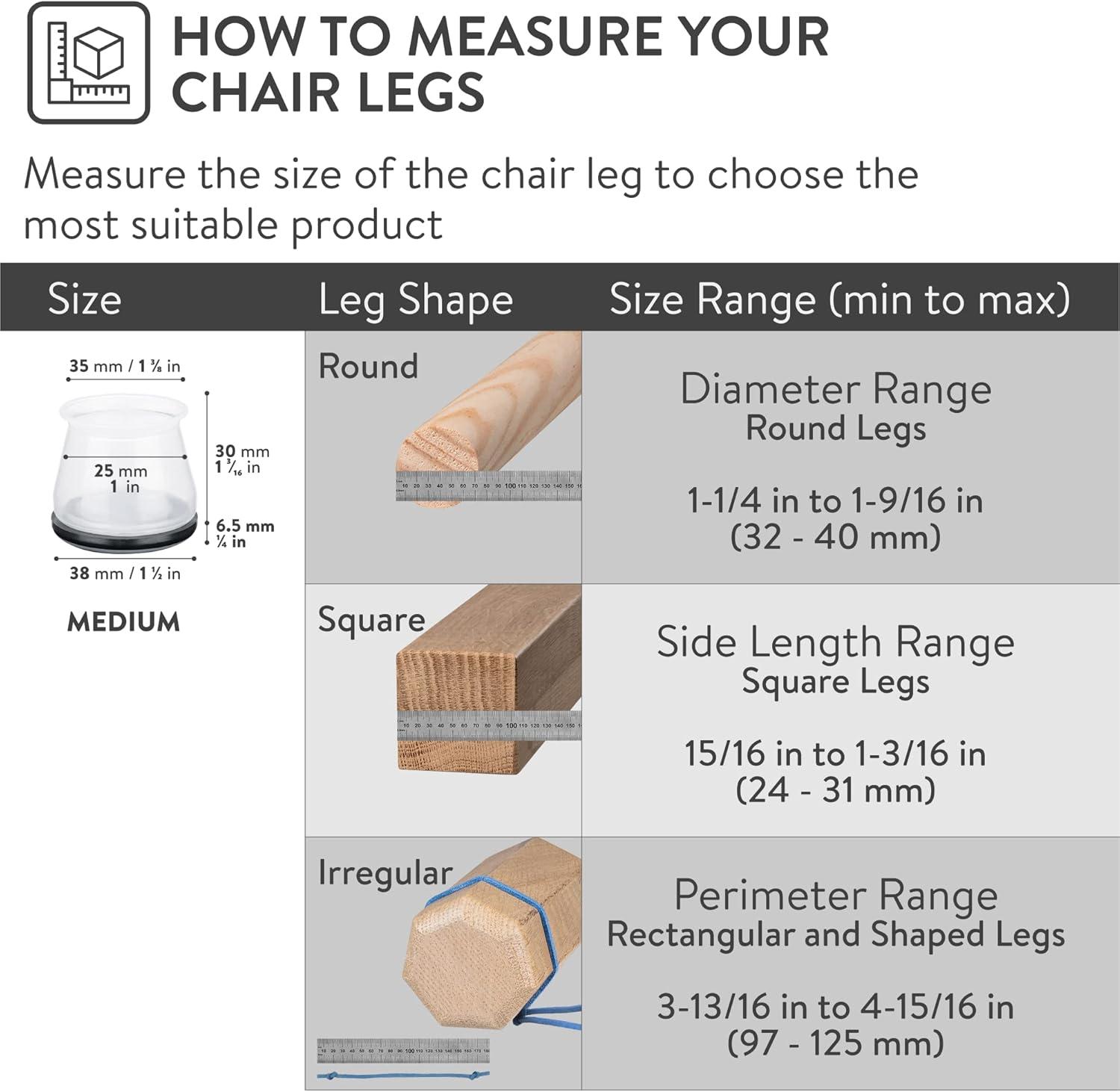 Clear Silicone Round Chair Leg Sliders for Carpet, 8-Pack