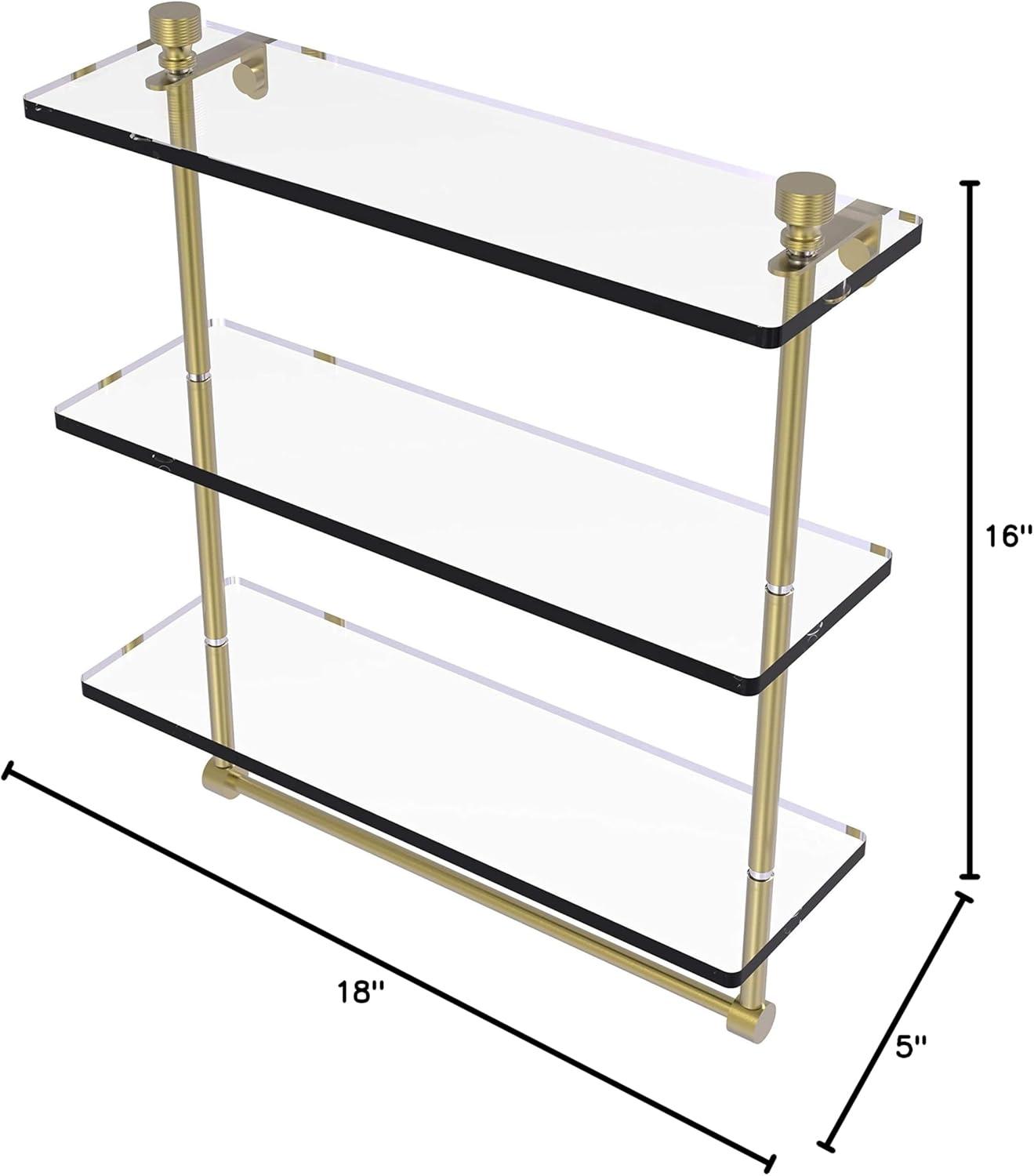 16 Inch Satin Brass Triple Tiered Glass Wall Shelf