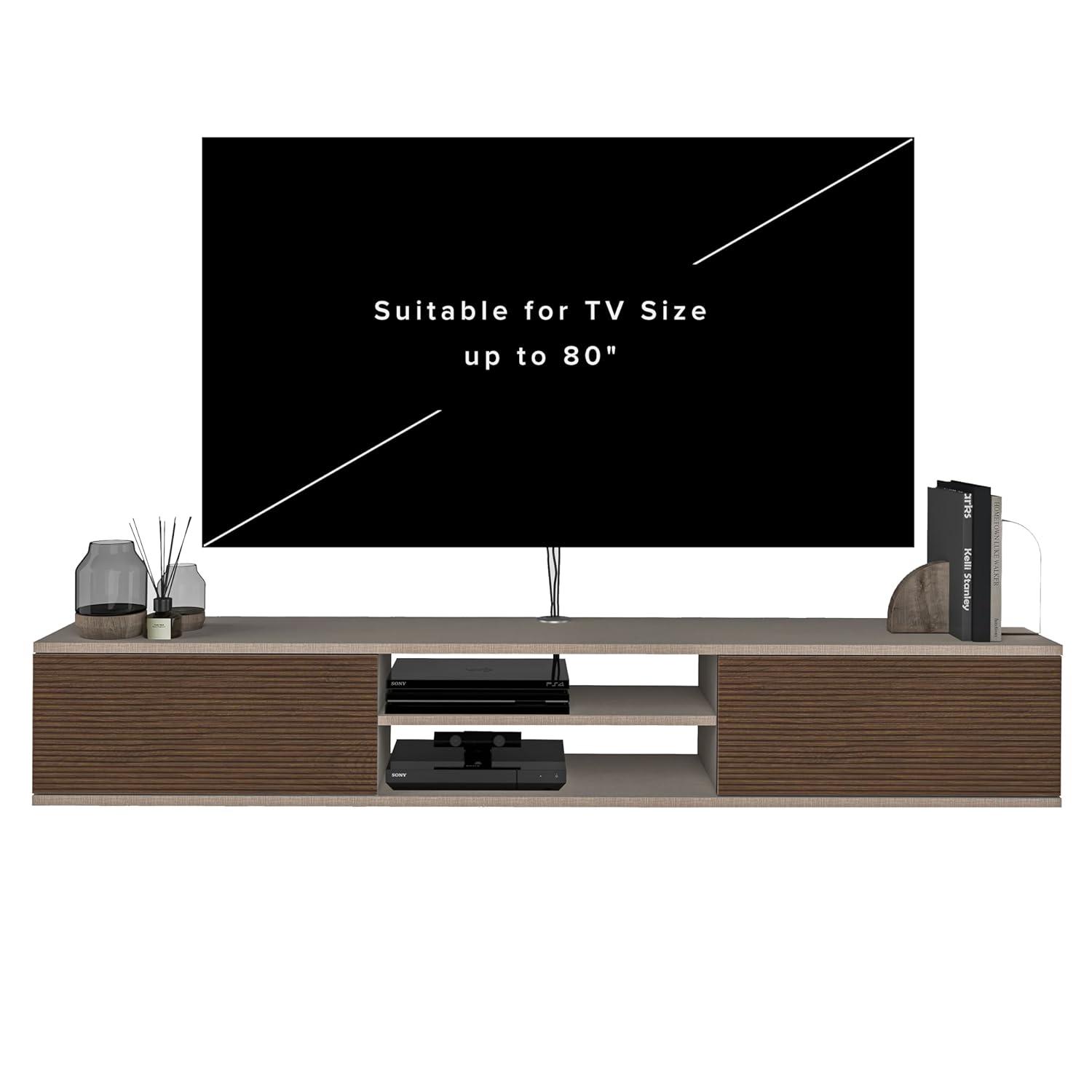 Atelier Mobili Floating TV Stand 70 Inch, Wall Mounted Entertainment Center, Modern TV Stand for Living Room, Walnut TV Stand for 65 Inch TV, Floating Entertainment Center