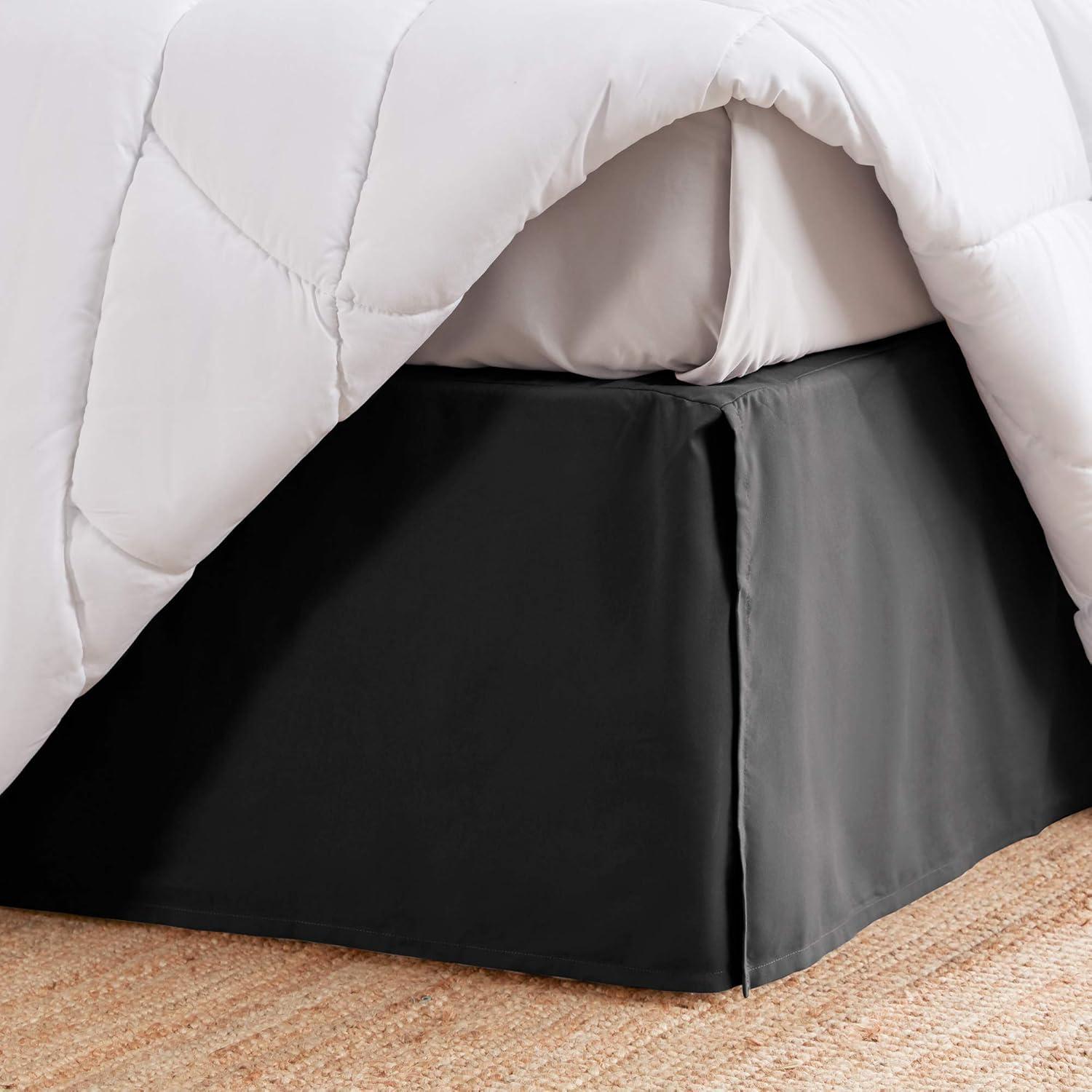 King Black Pleated Polyester Bed Skirt with 15-Inch Drop