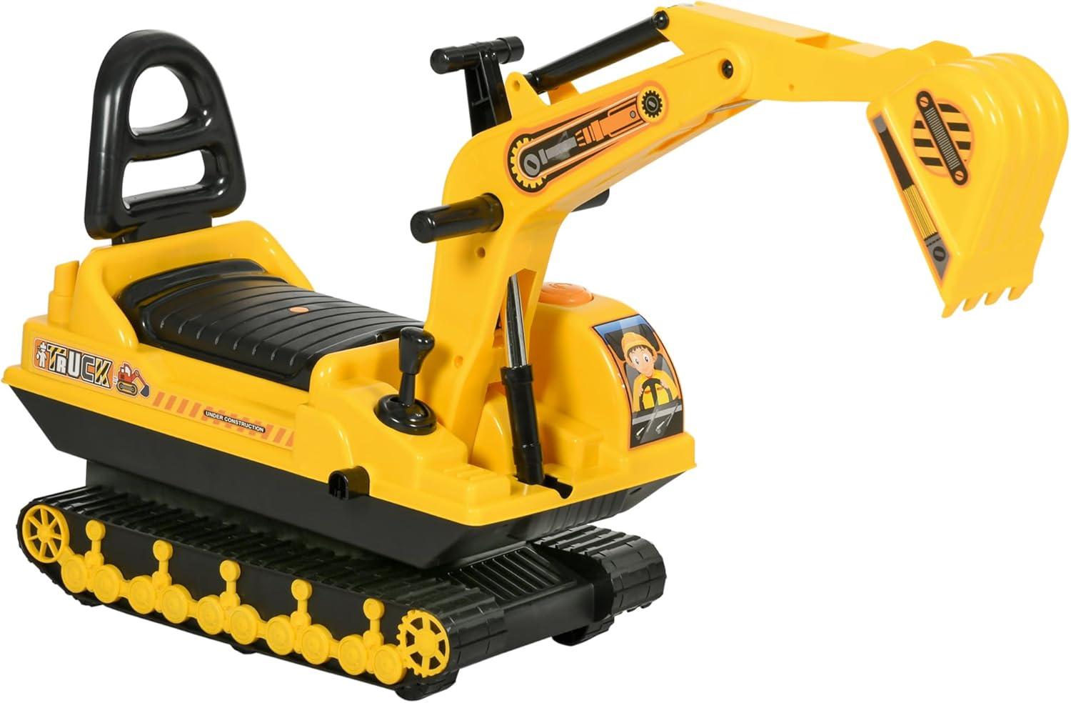 Yellow and Black Ride-On Excavator Toy for Toddlers