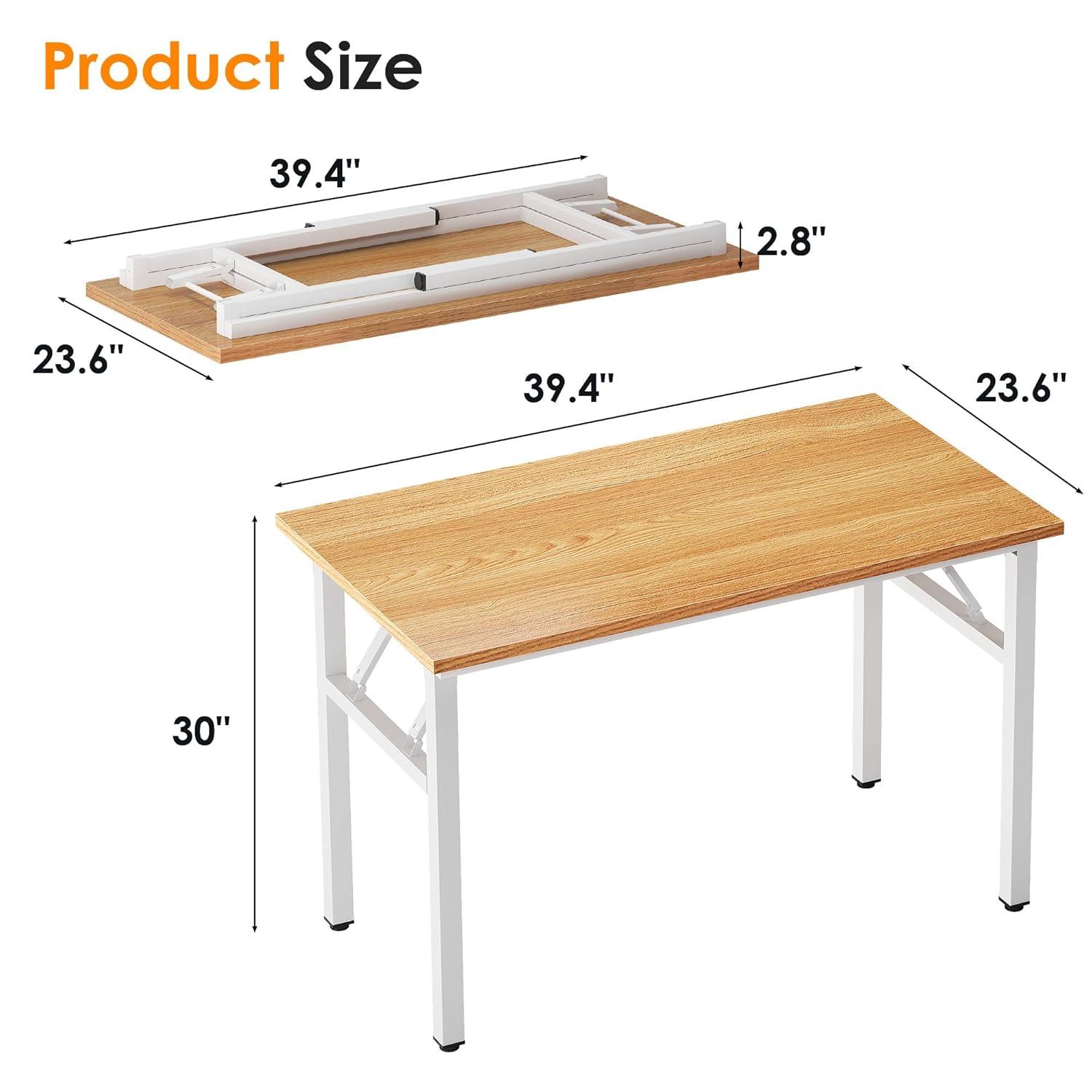 Need Folding Computer Desk - 39.4 Inch Foldable Office Writing Work Study Kids Student Teacher Home Bedroom Table for Small Space, Teak & White