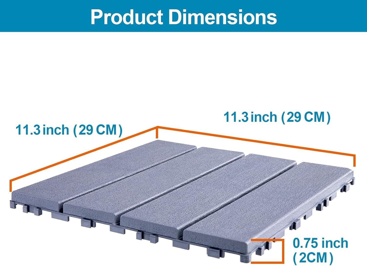 Spurtar Plastic Interlocking Deck Tiles 9 Pack (11.3"x11.3"), Decking Tiles Outdoor Waterproof for All Weather Use - Suitable for Patio Garden Poolside Front/Back Yard Porch Pool Balcony Backyard Grey