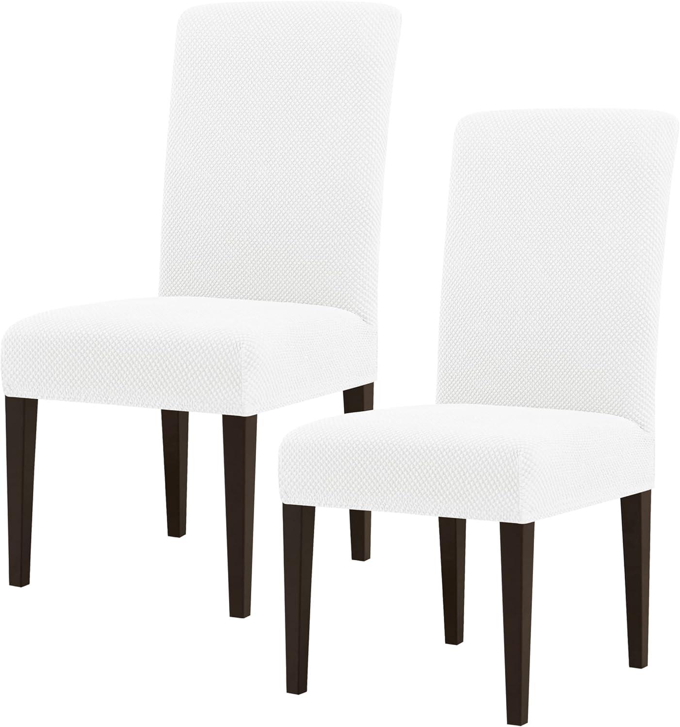 Elegant White Stretch Dining Chair Slipcover Set of 2