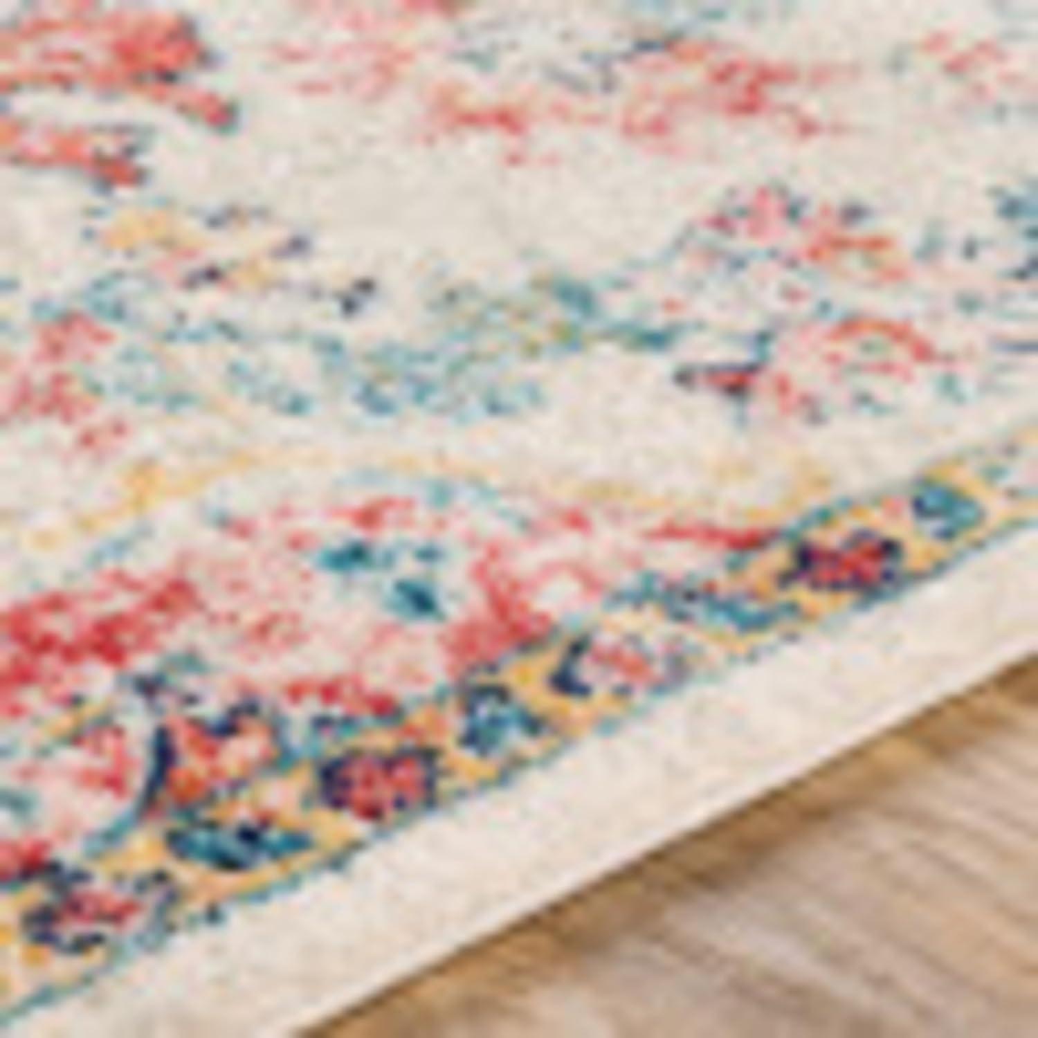 Blush and Yellow Rectangular Synthetic Medium Pile Area Rug