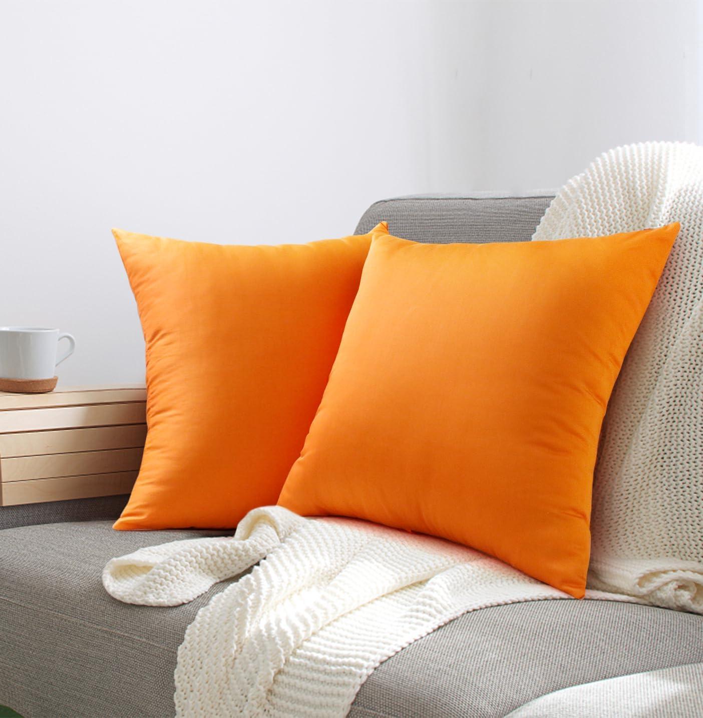 Thmyo 4-Pack 100% Cotton Comfortable Solid Decorative Throw Pillow Cases Fall Square Cushion Cover Pillowcases Sublimation Blank Halloween Thanksgiving DIY Throw Pillowcases(18x18inch/45x45cm,Orange)