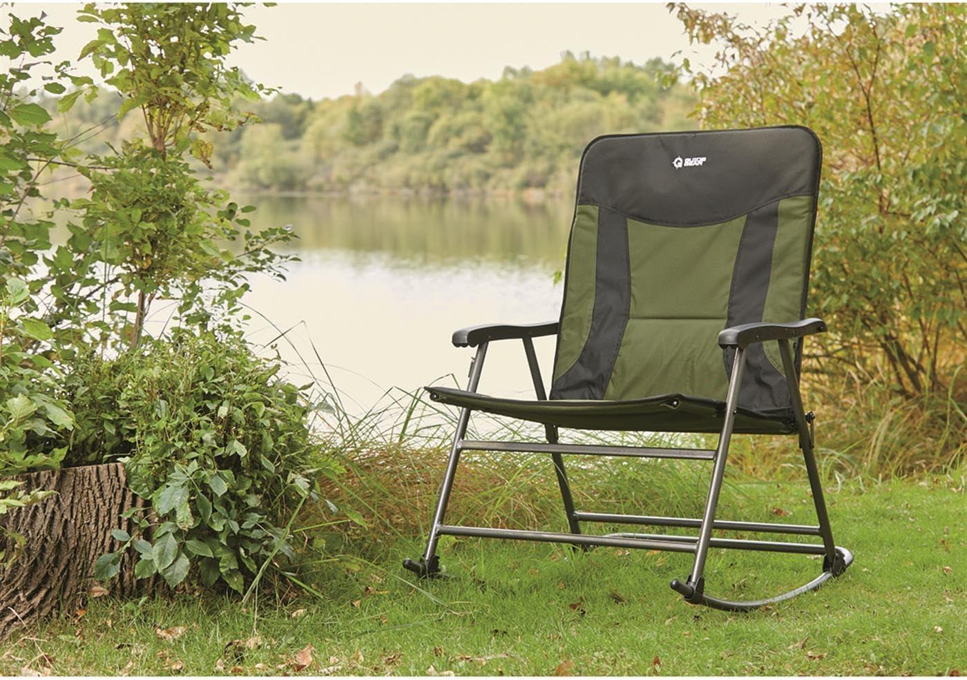 Guide Gear Oversized XXL Rocking Camp Chair, 600-lb. Capacity, Green/Black Hunter Green/Black
