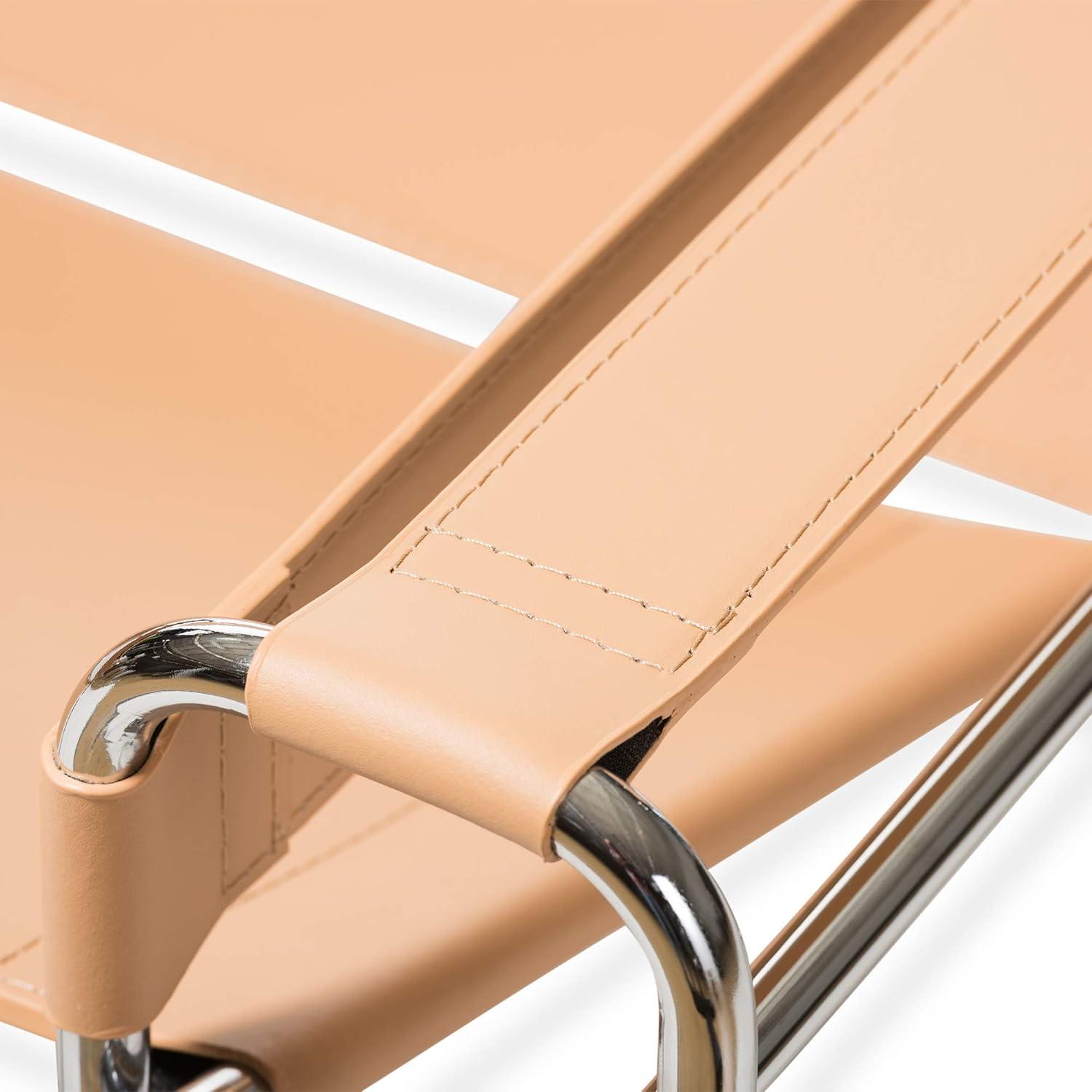 Baxton Studio Jericho Leather Mid Century Modern Accent Chair Tan: Chrome Finish, No-Mar Feet, Fully Assembled