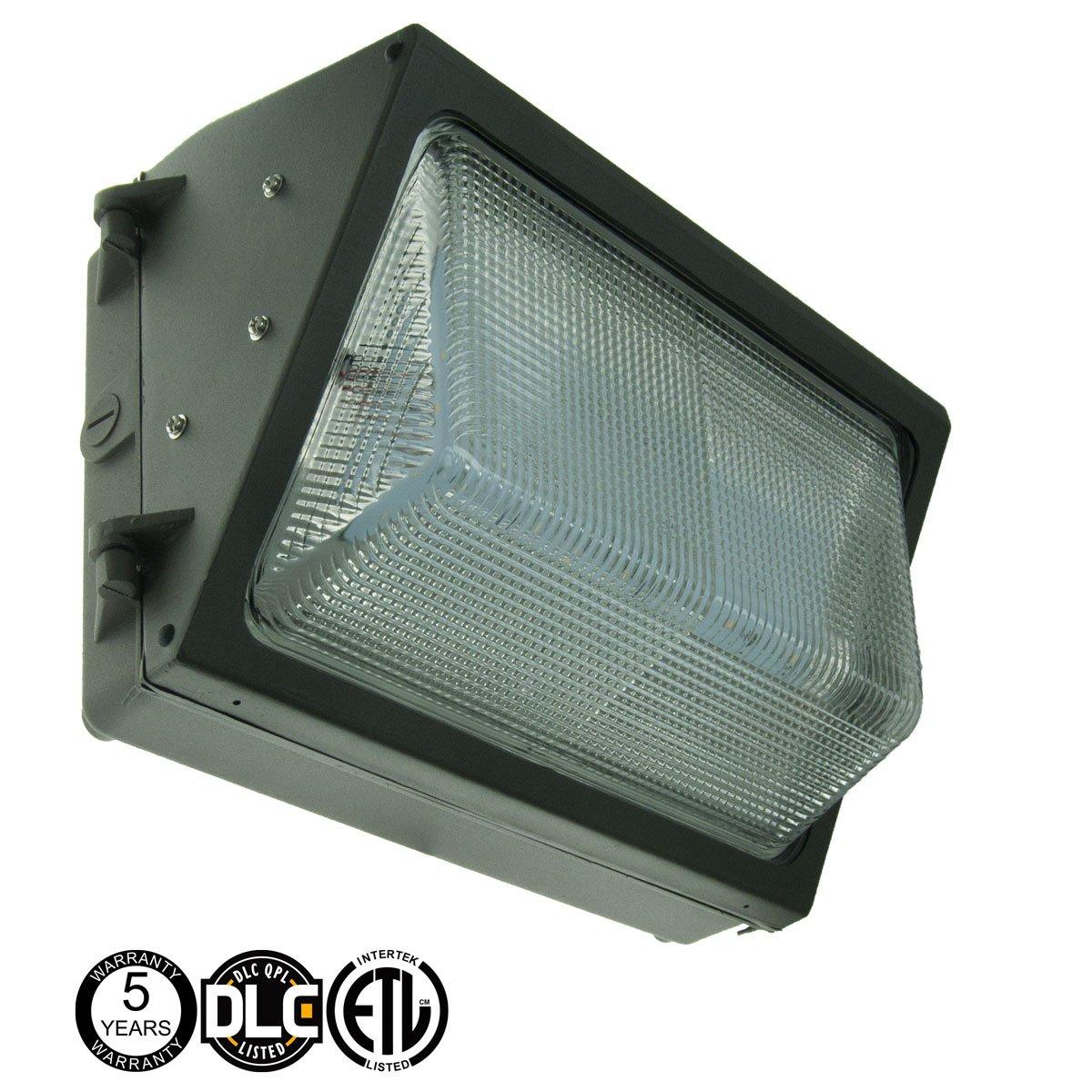 120-277V Forward Throw LED Wall Pack Light 40 watts 4843 lumens DLC and ETL with 5 Year Warranty. LED Wall Pack for Outdoor Wall and Area Lighting.