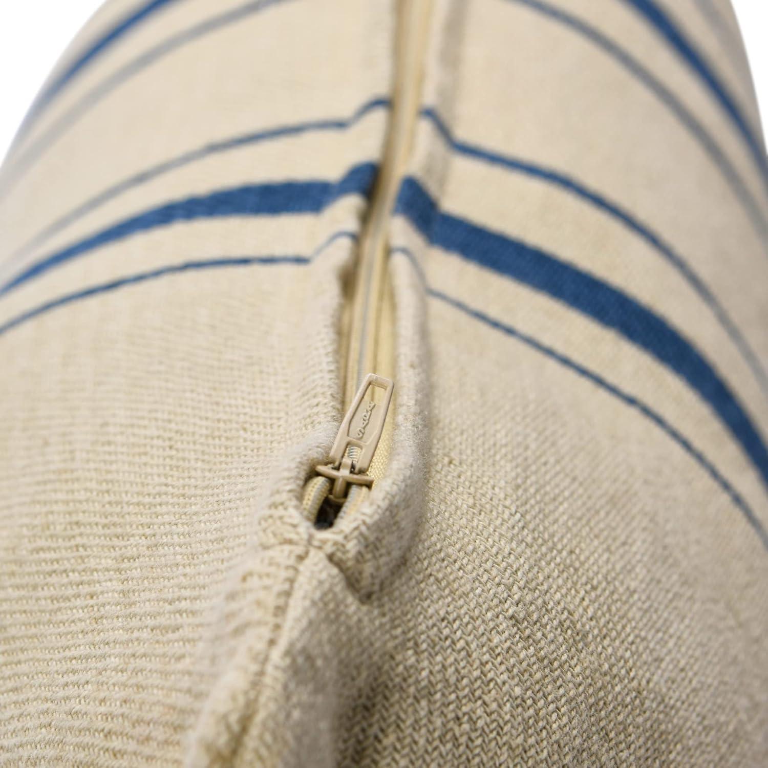 Natural Cotton Square Pillow Cover with Navy Stripes, 20" x 20"
