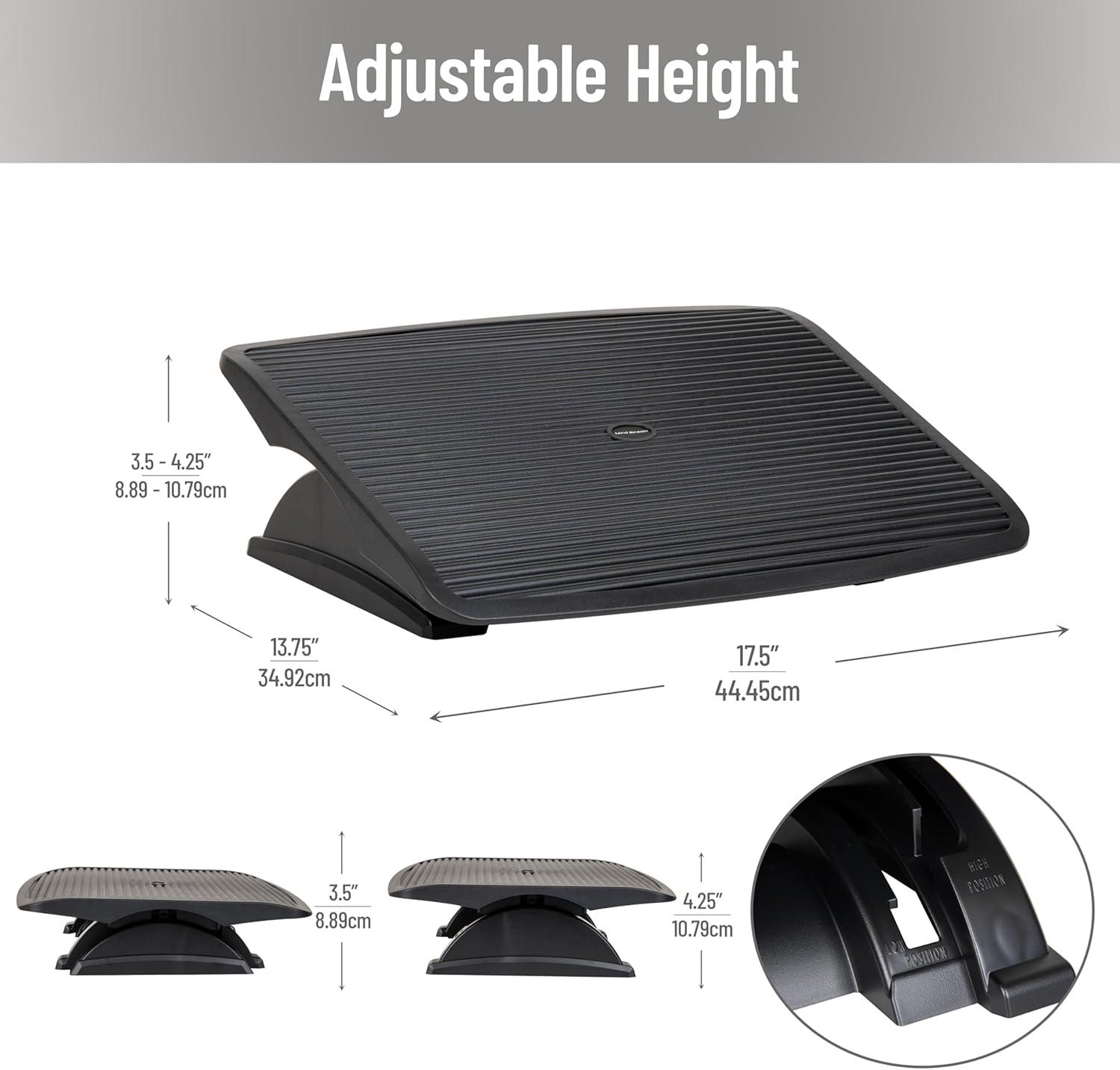 Mind Reader Foot Rest, Under Desk at Work, Ergonomic, Height Adjustable, Office, Plastic, 17.5"L x 13.5"W x 3.5"H