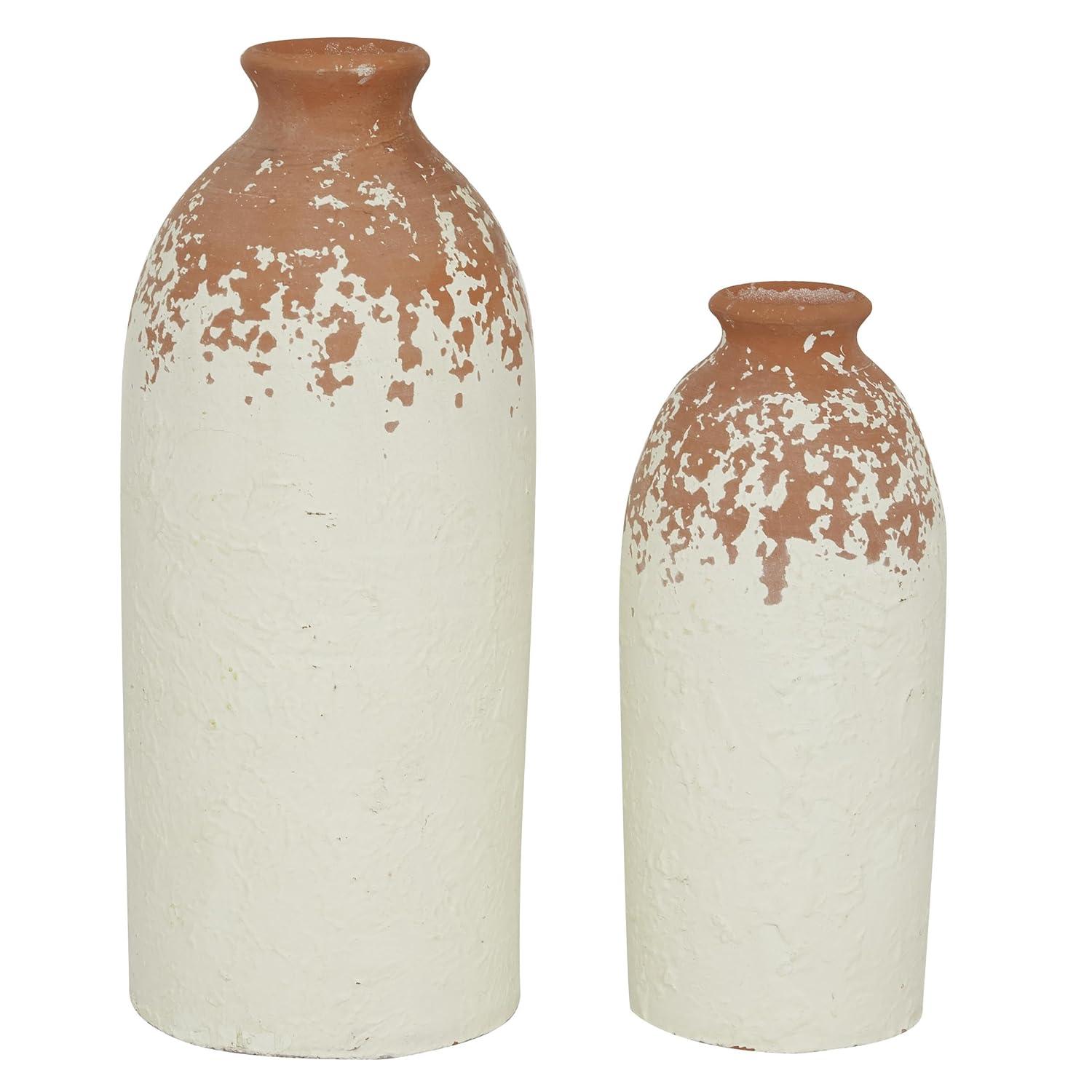 Novogratz Ceramic Decorative White Vase with Terracotta Detailing Set