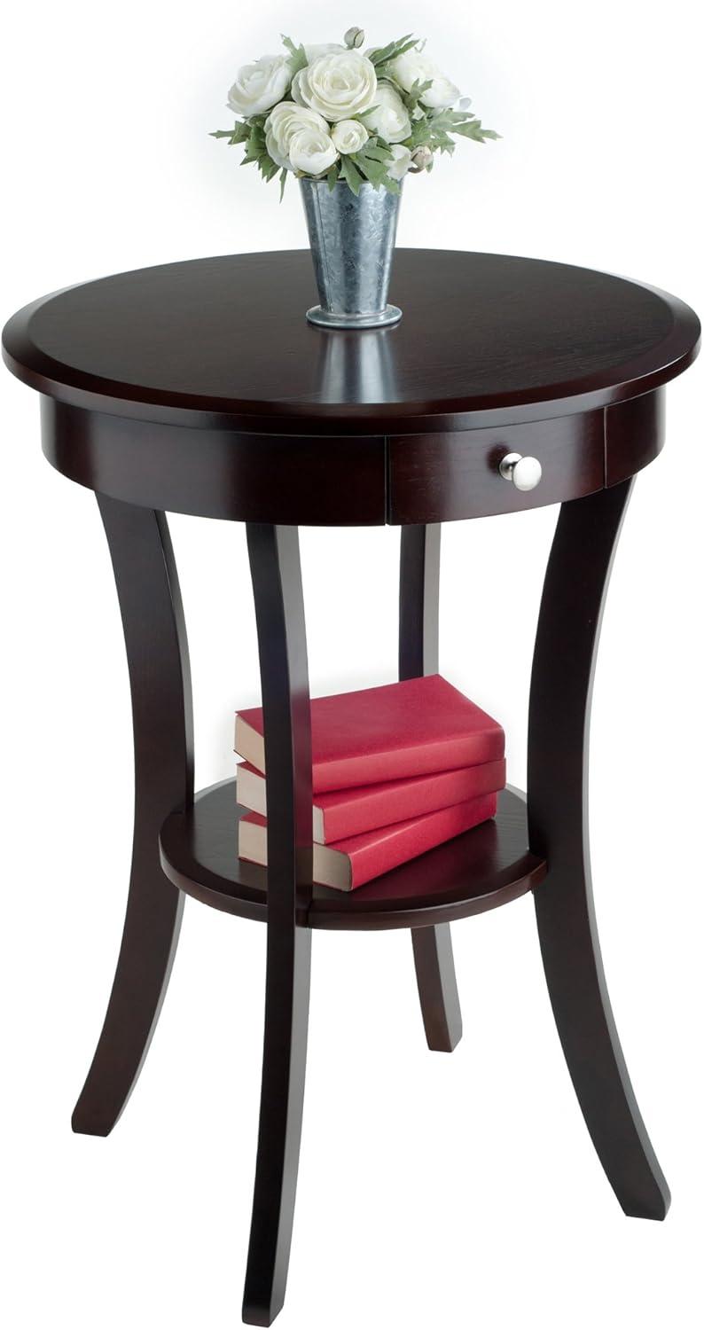 Sasha Round Accent Table - Cappuccino - Winsome: Flared Legs, Wood Composite, Storage Shelf