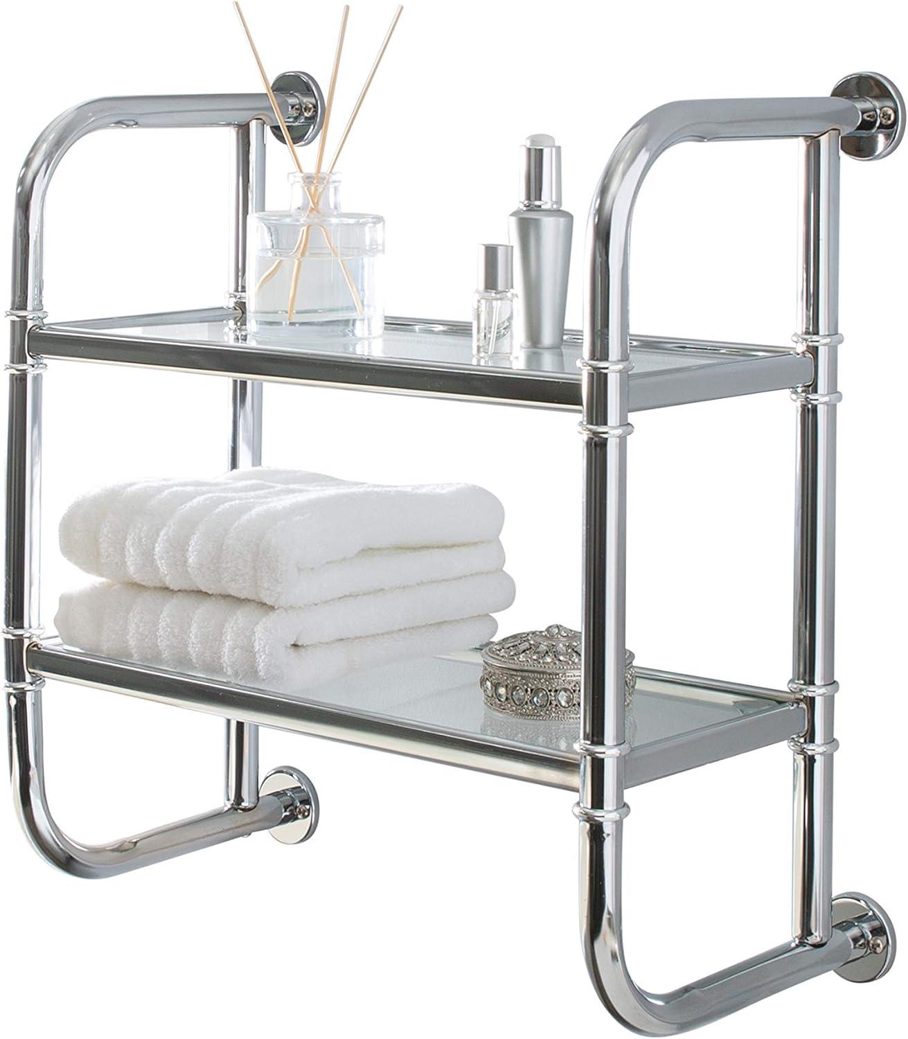 Organize It All Two Tier Bath Shelf Chrome : Microfiber, Machine Washable, Non-Slip Backing